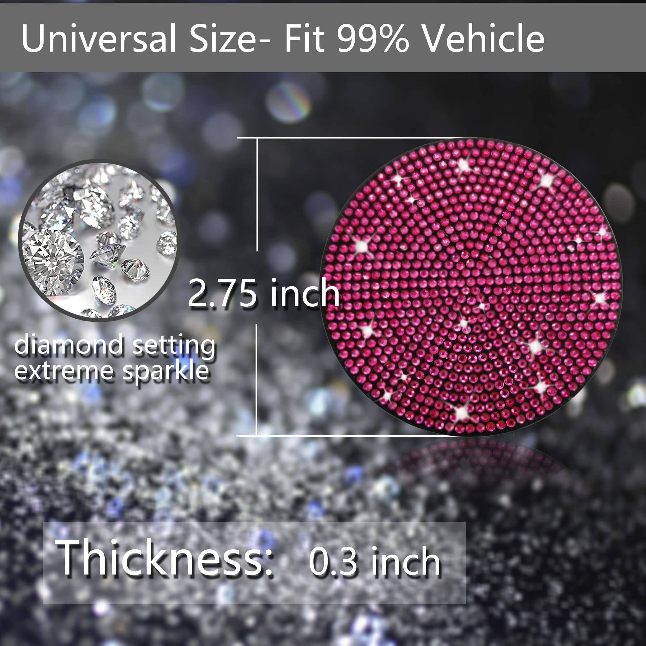 2Pcs Bling Car Cup Holder Coaster, 2.75 Inch Anti-Slip Shockproof Universal Fashion Vehicle Car Coasters Insert Bling Rhinestone