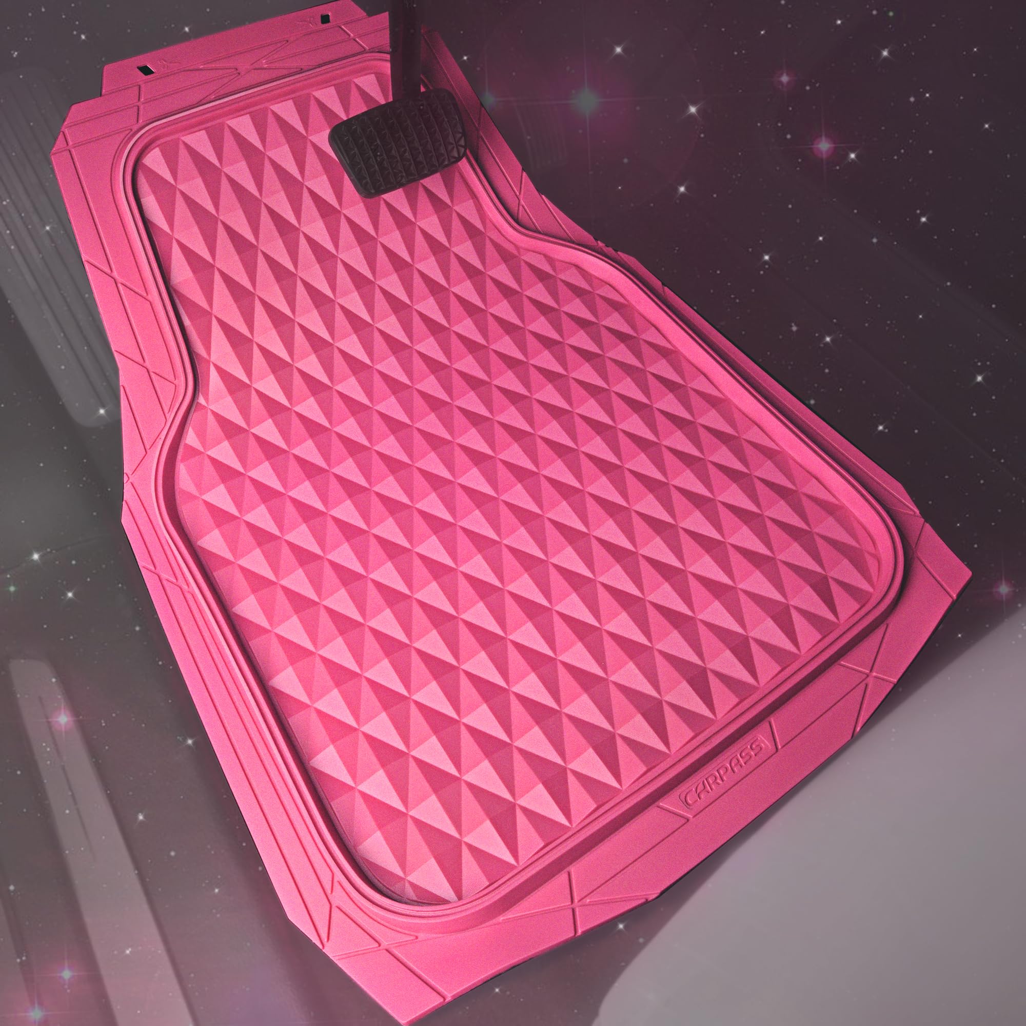 CAR PASS Heavy Duty Rubber Pink Car Floor Mats, Deep Dish All-Weather Full Set Durable Anti-Slip 3D Rhombus Waterproof Trim to F