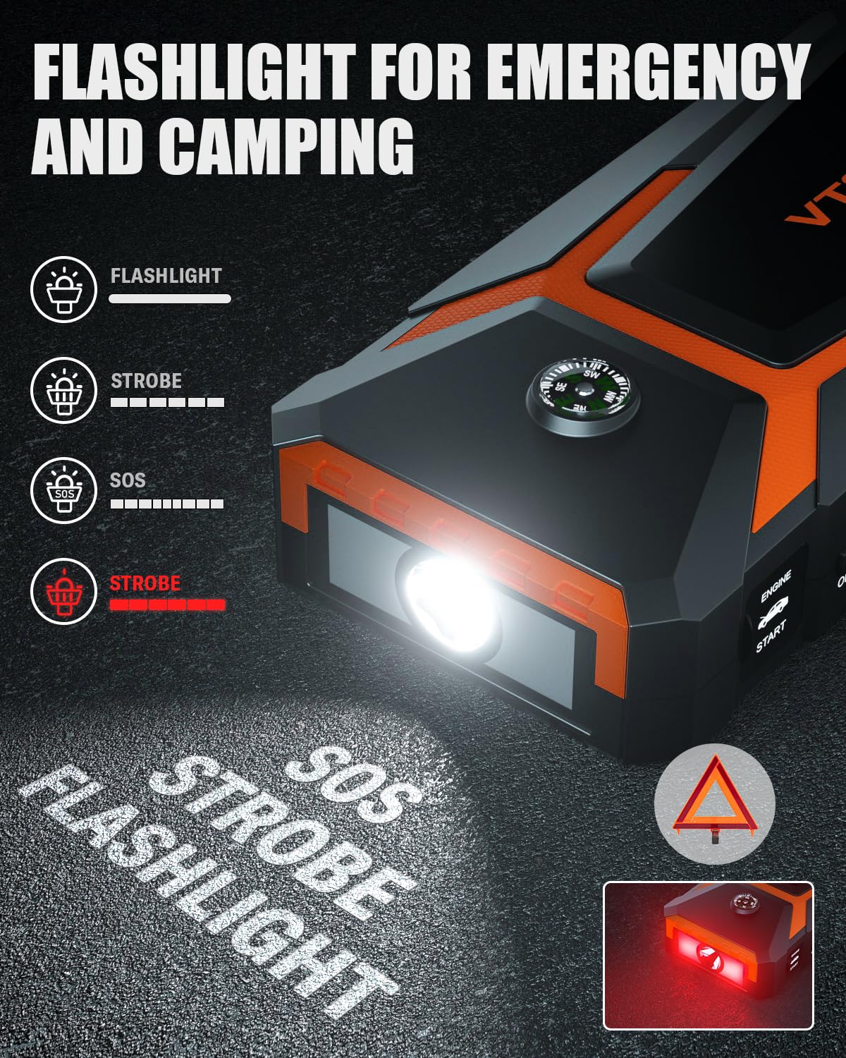 Vtoman V8 Jump Starter, 2000A Peak Battery Car Jump Starters For Up To 8L Gas And 6L Diesel Engines, Lcd Display Portable 12V Au