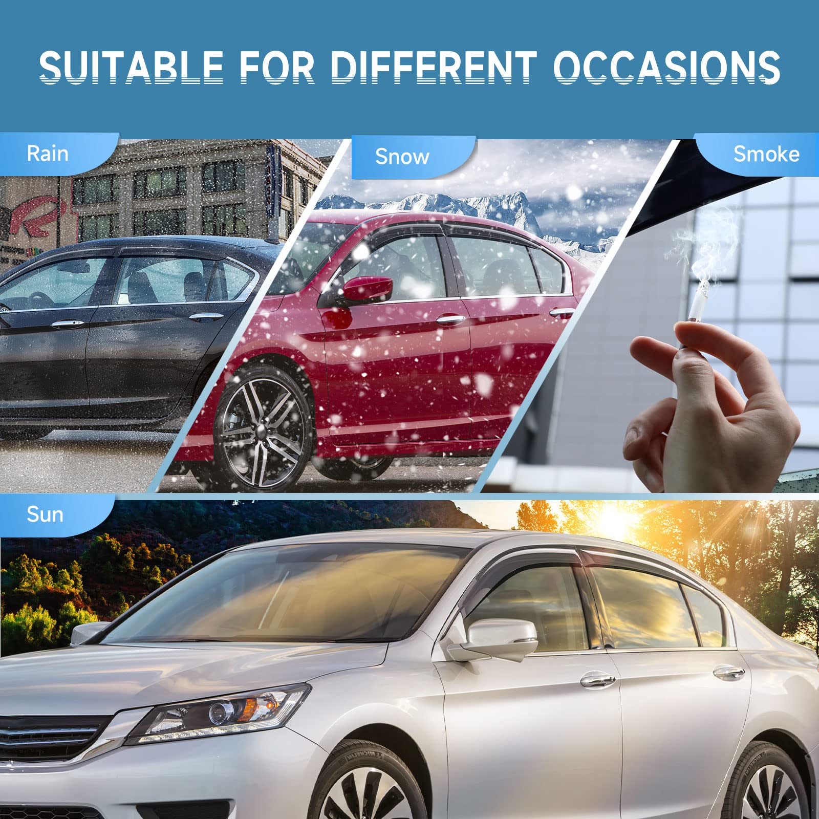 ACLONG Smoke Rain Guards for Honda Accord 2013-2017, 4-Piece Acrylic Window Deflectors, Tape-On, Shatterproof