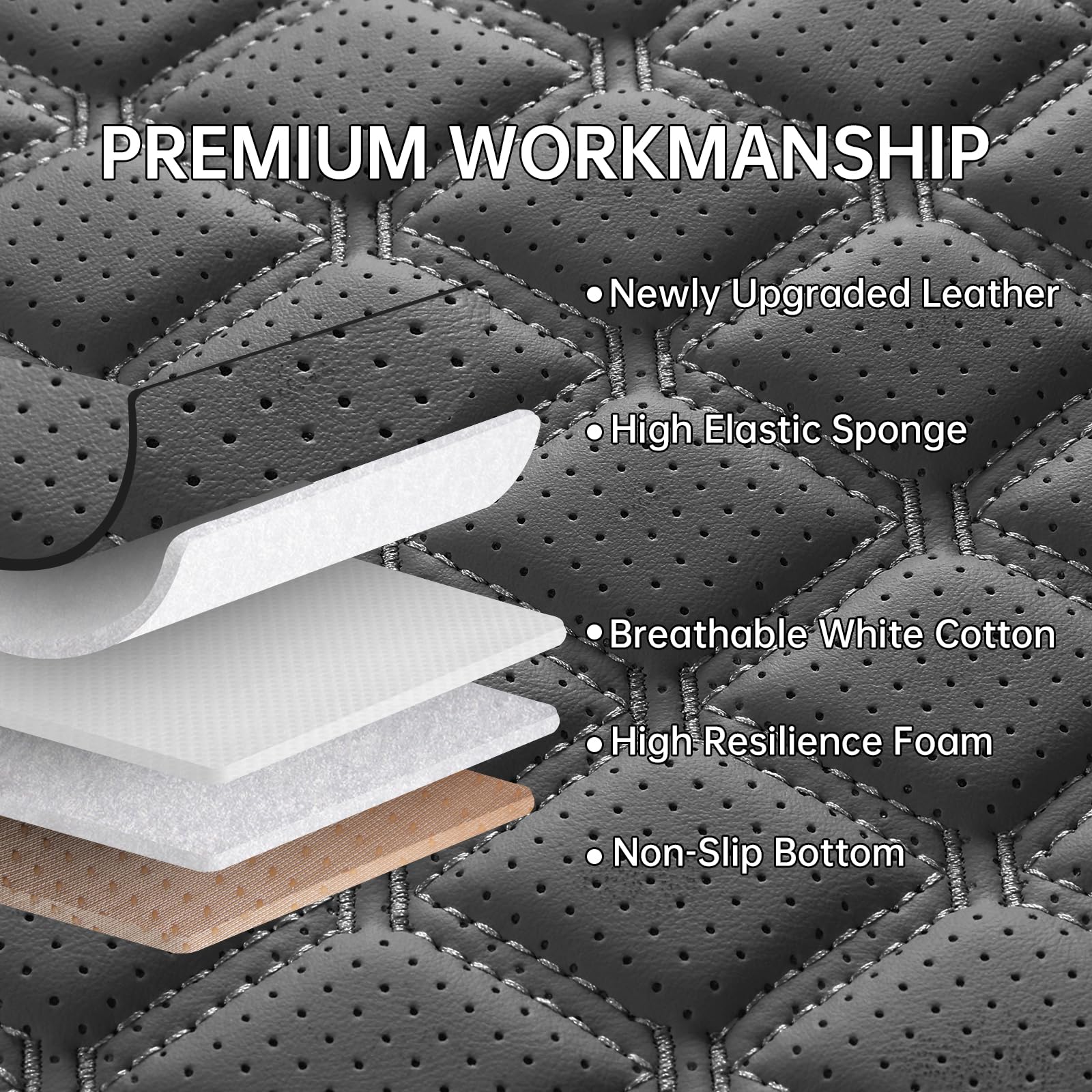 Sxikin Car Seat Covers Full Set Grey, Luxury Faux Leather Car Seat Covers Waterproof Non-Slip Seat Protector Universal Fit For M