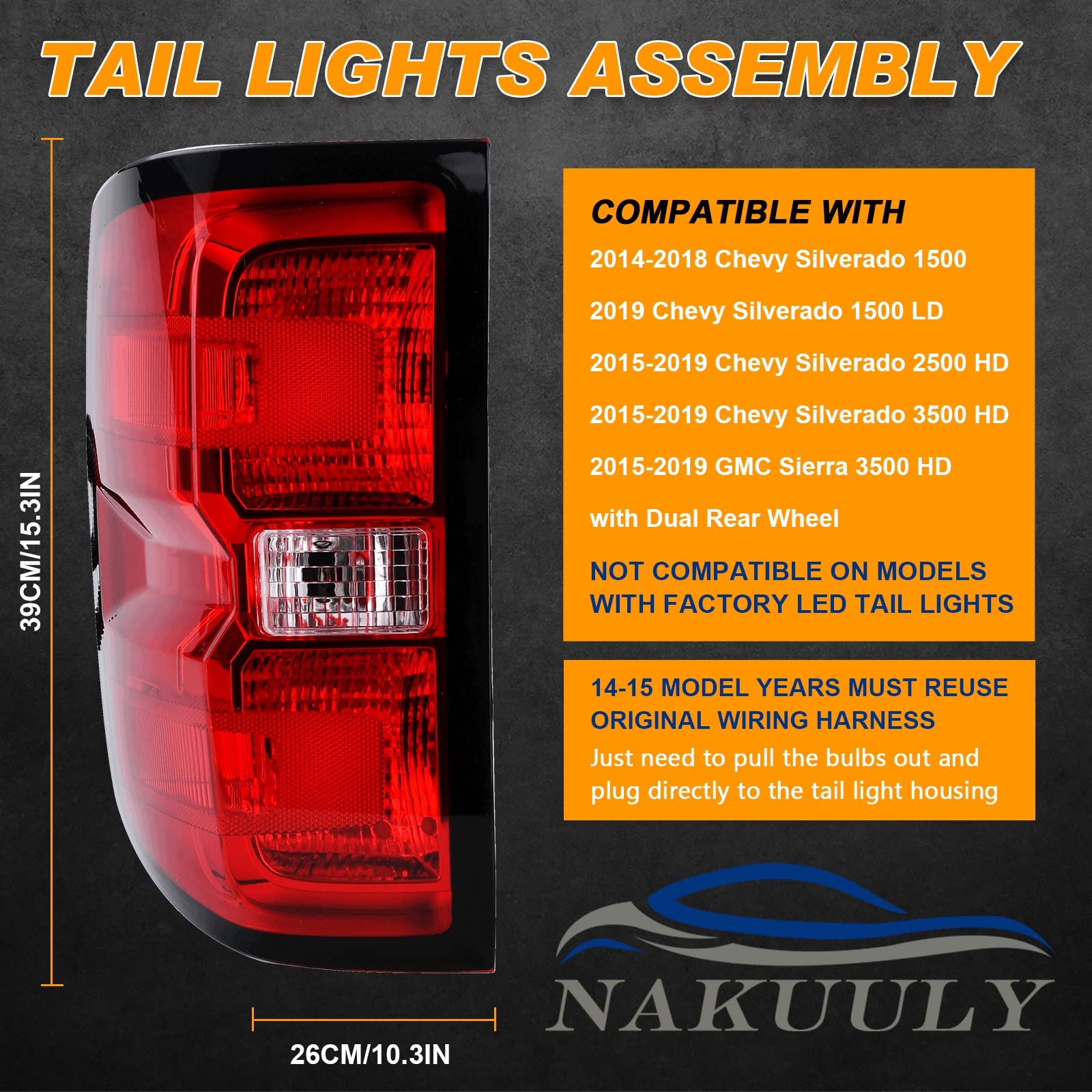 Nakuuly Factory Style Tail Light Assembly Compatible With 2016-2019 Chevrolet Silverado 1500 2500 Hd Gmc Sierra 3500 Hd Right Pa