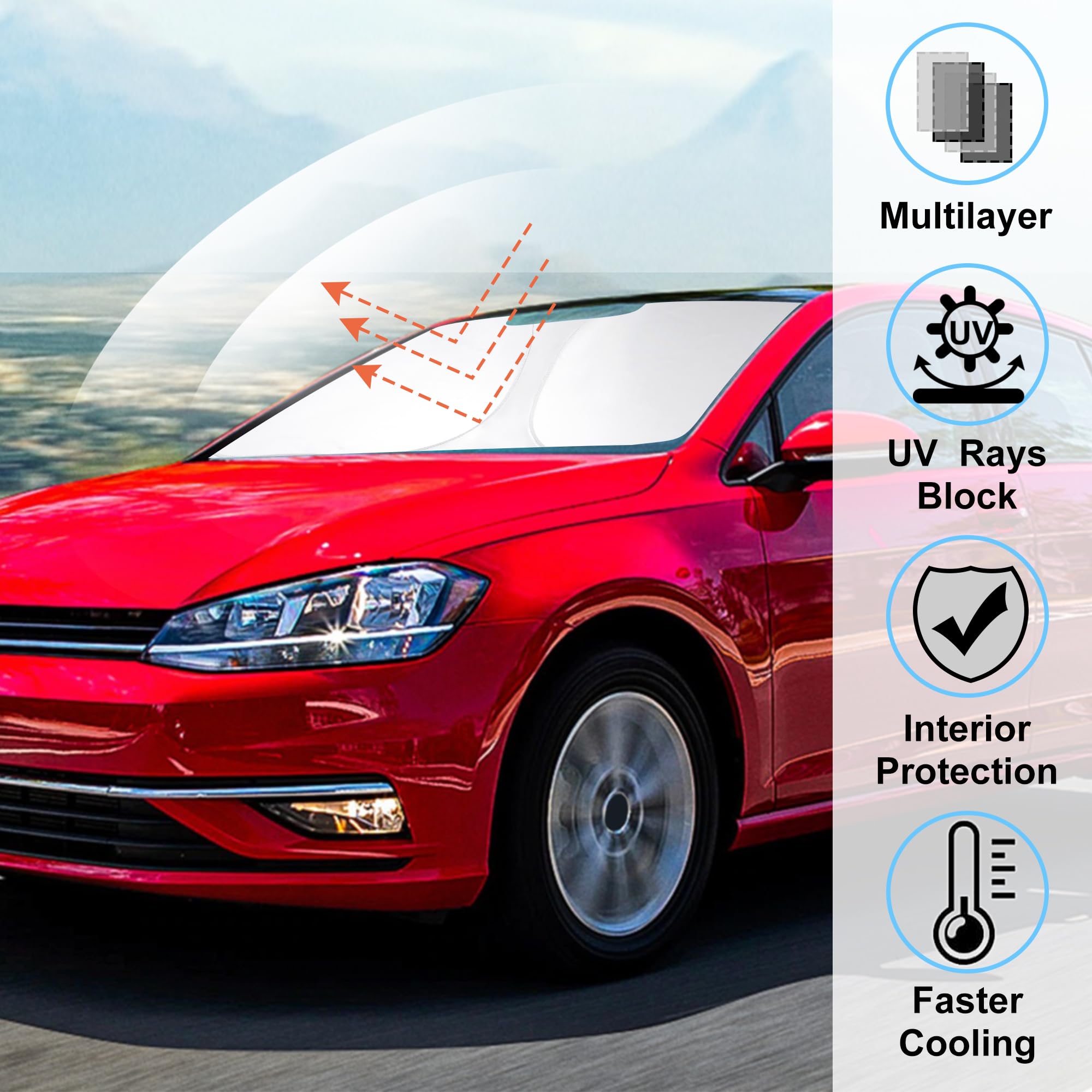 Windshield Sunsshade Compatible With 2015-2021 Volkswagen Golf Gti E-Golf Vw Golf R 4 Door Hatchback Accessories Sunshade Sun Vi