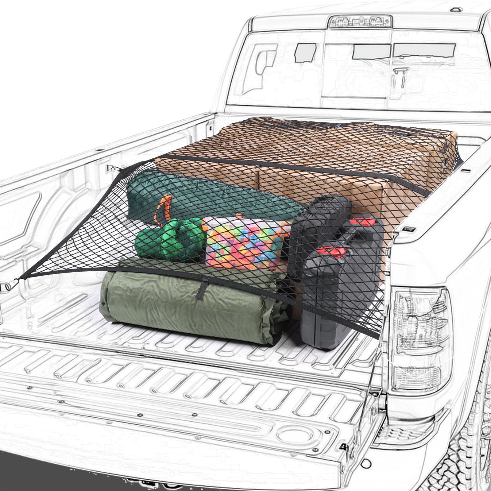 Truck Bed Net, Highly Elastic Cargo Net for Pickup Truck Bed, Stretchable Mesh Organizer for Pickup Trunk Bed, Suitable for Dail