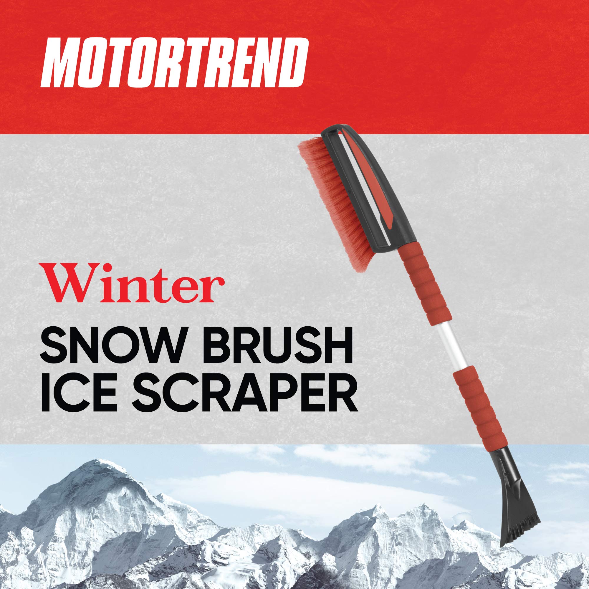 BDK Motor Trend 26&quot; Snow Brush with Built-in Car Ice Scraper – Ergonomic 2-in-1 Snow Scraper for Car with Comfortable Foam Grip, Durable Aluminium Windshield Scraper for Ice and Snow