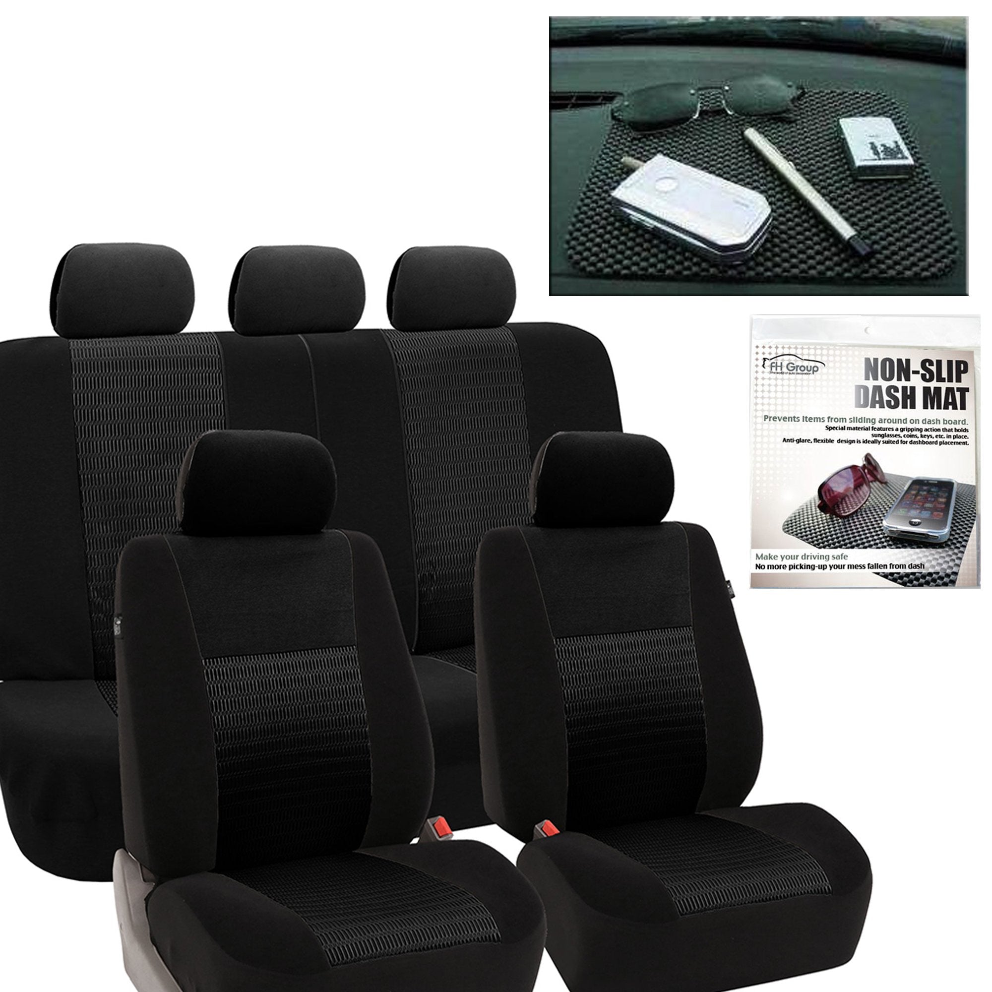 FH Group Car Seat Covers Trendy Elegance Black Full Set Automotive Seat Covers, Airbag and Split Rear Combo Non-Slip Dash Grip P