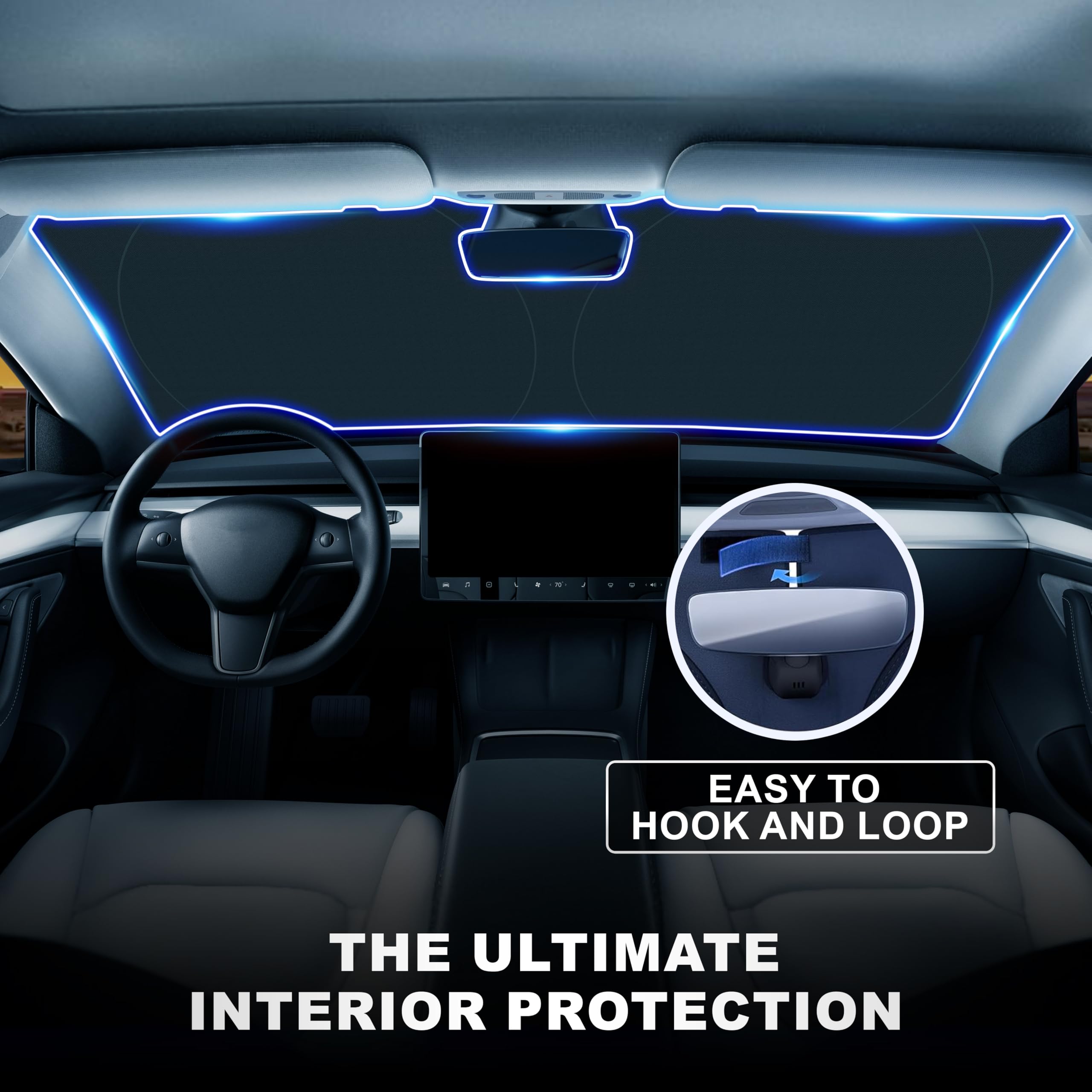 Econour Tesla Windshield Sun Shade For Model 3 And Y | Reflective 240T Material Blocks Sun & Heat | Offers Protection For Car In