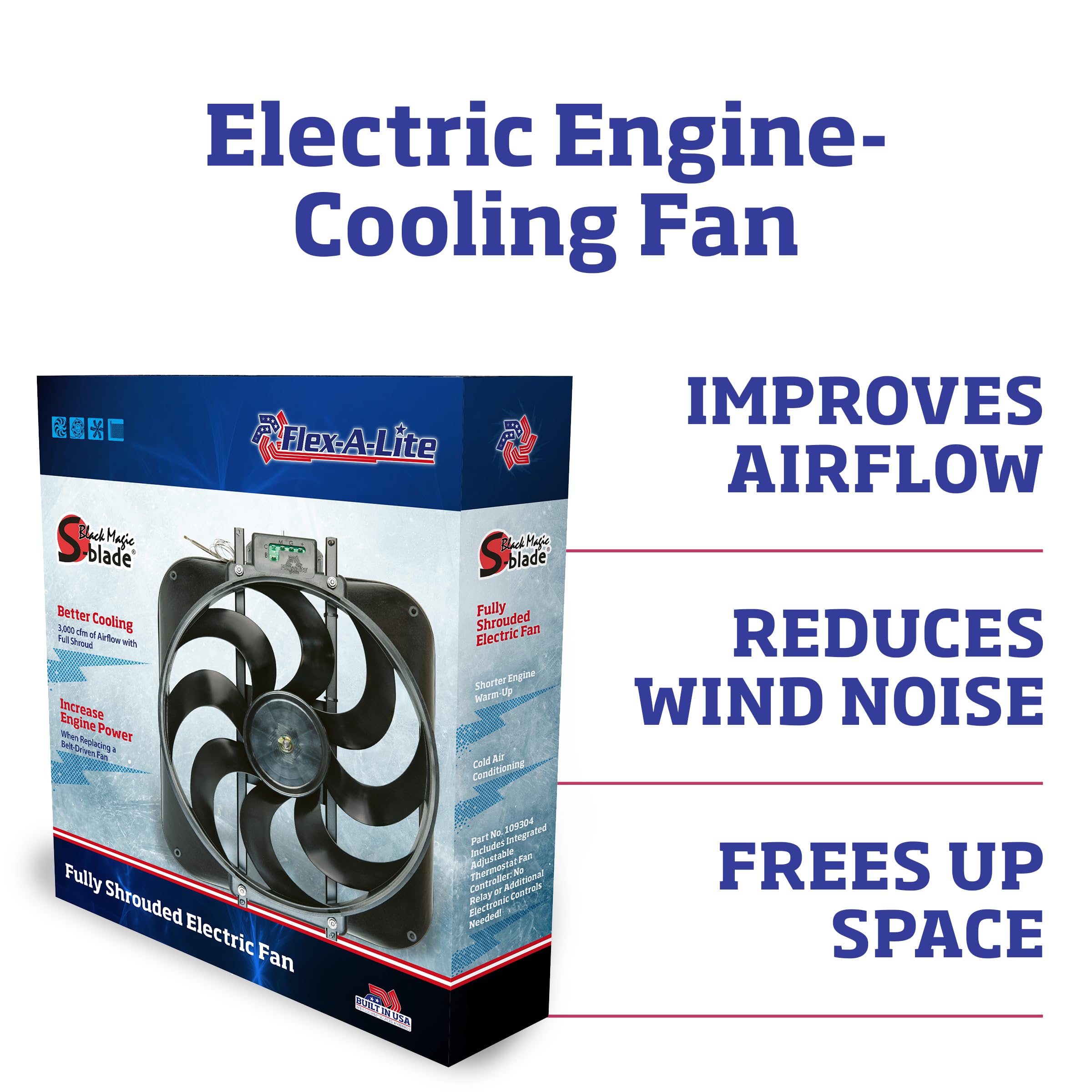 Flex-A-Lite Black Magic S-Blade Reversible Electric Fan With Adjustable Thermostat Controller, Pusher-Puller Fan (160), Car Acce