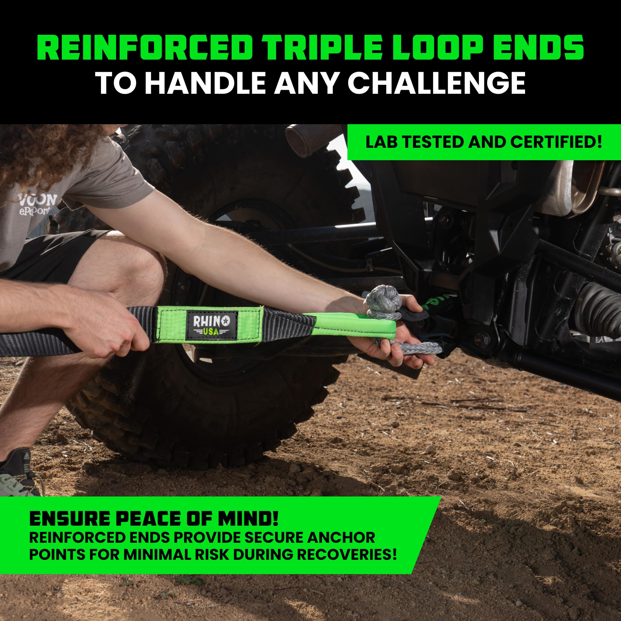 Rhino Usa Recovery Tow Strap (2'' X 20') - 20,024Lb Break Strength - Emergency Recovery Strap Tow Rope For Utv, Atv & More - Hea