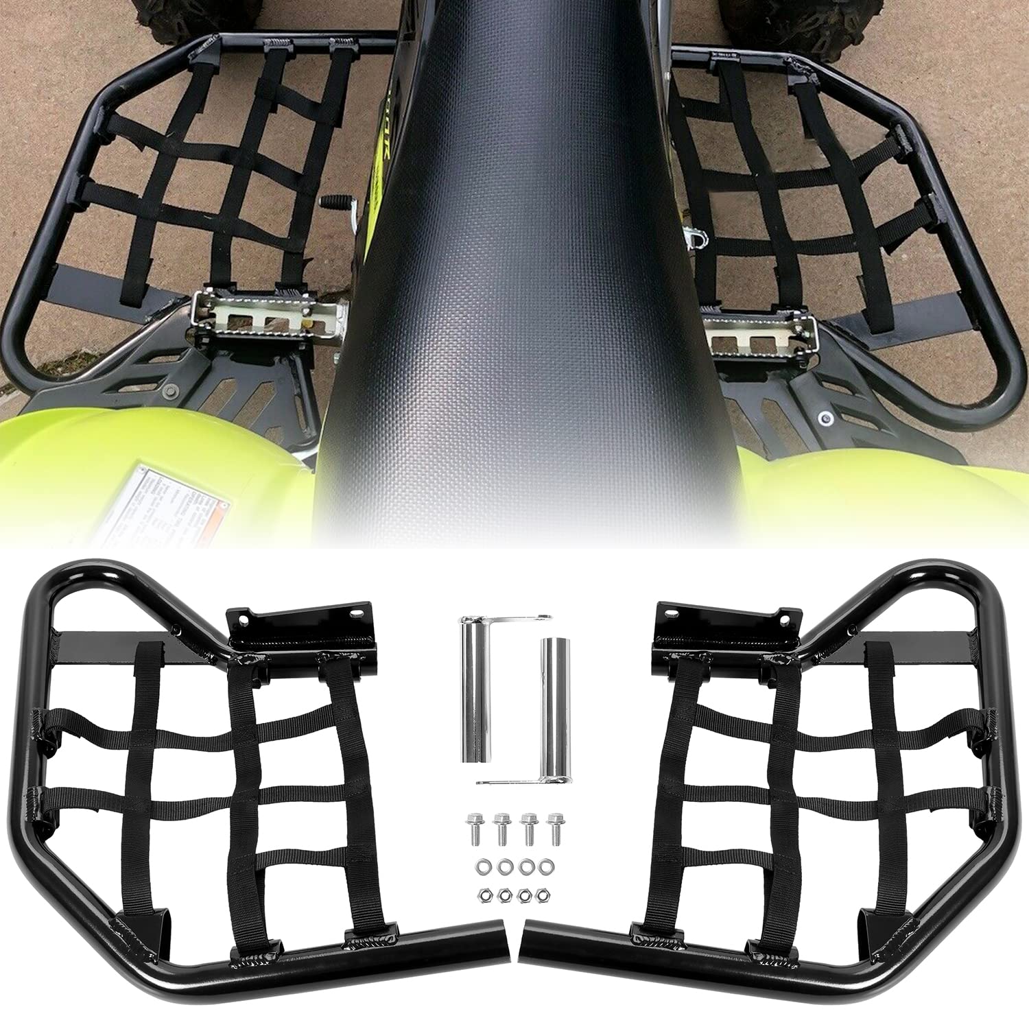 HECASA Nerf Bars Compatible with All Years Yamaha Raptor 700 YFM 700 YFM700 YFM700R Side Steps Foot Pegs Heel Guards (Black Nerf