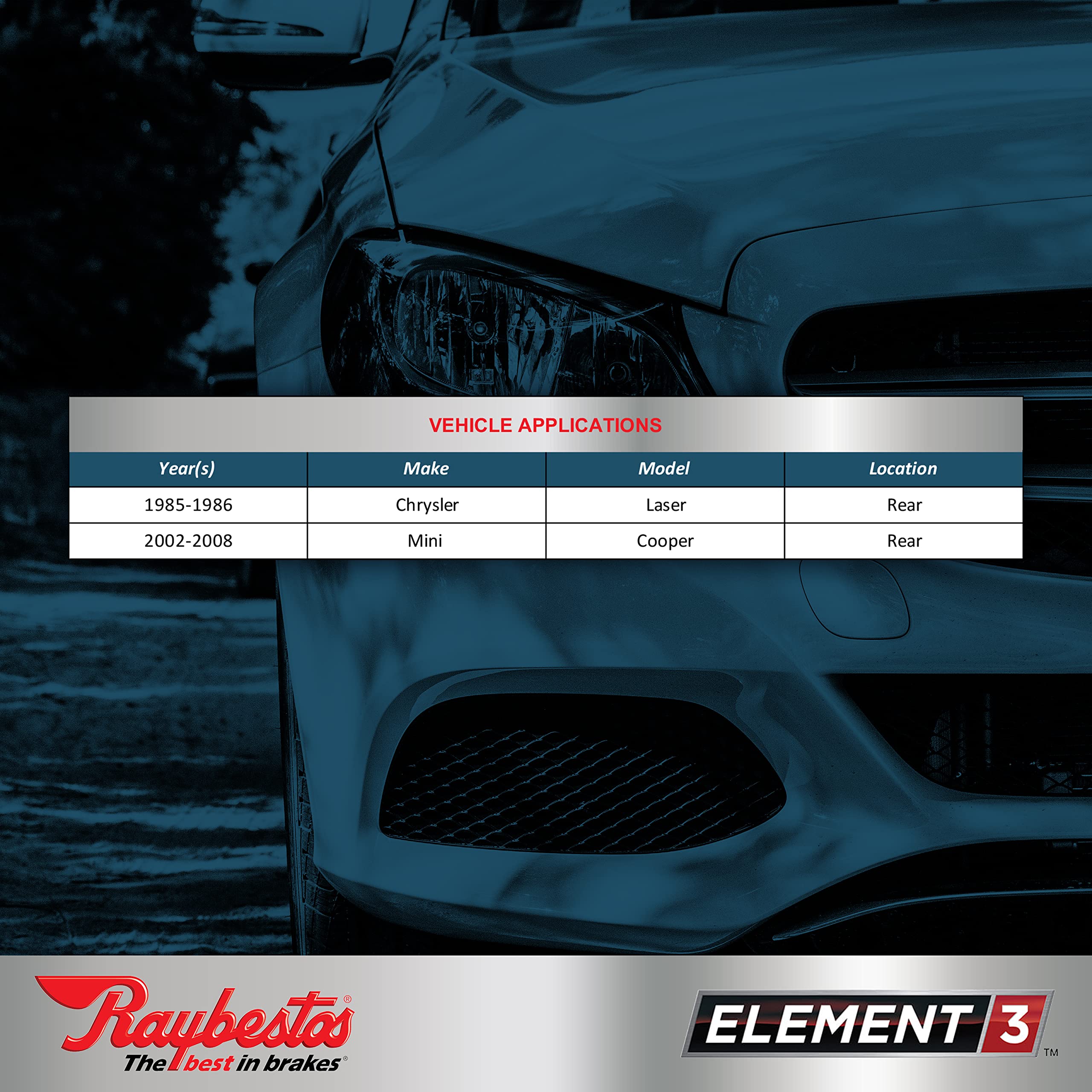 Raybestos Premium Raybestos Element3 Eht Replacement Rear Brake Pad Set For Select 1985-1986 Chrysler Laser And 2002-2008 Mini C