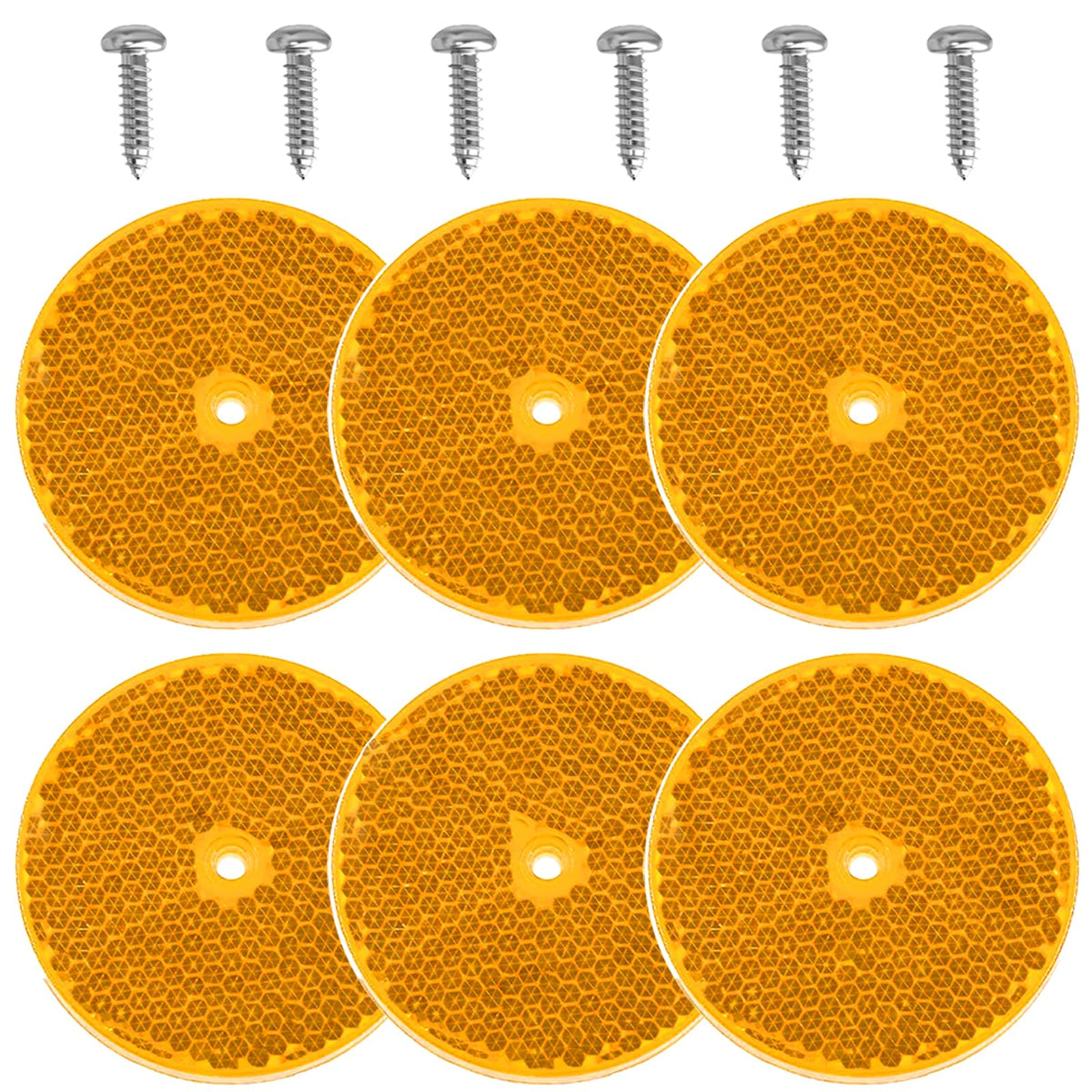 Smseace 12Pcs Safety Reflectors Yellow Round Reflectors With Stainless Steel Screw Used For Mailboxes,Driveway,Tunnels,Post,Cars