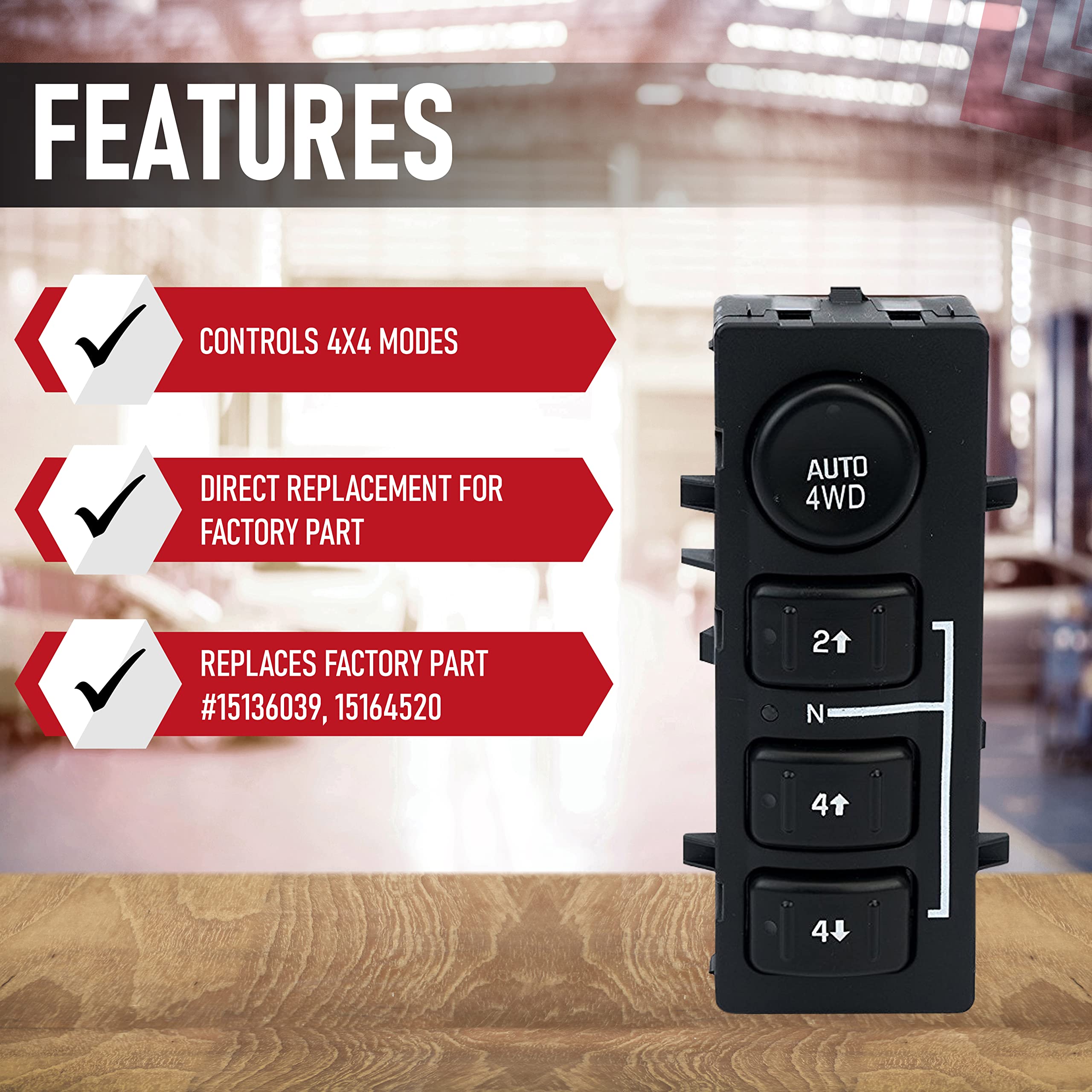 4WD Switch 4x4 Transfer Case Button - Replaces 15136039, 15164520, 19259313, 901-072 - Compatible with Chevy, GMC, Cadillac Vehi