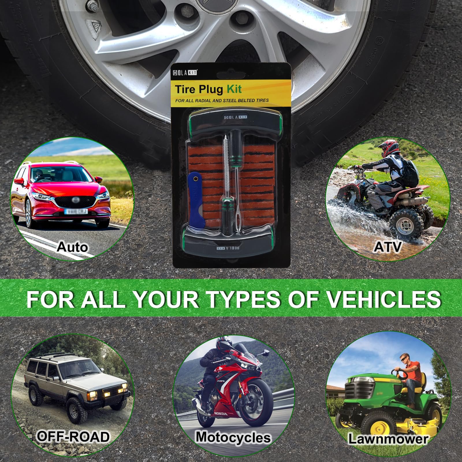 Holakit Tire Plug Kit, 13Pcs Tire Repair Kit With Self-Vulcanizing Plugs, Ergonomic Oversized & Rubber-Grip T-Handle Tools, Flat