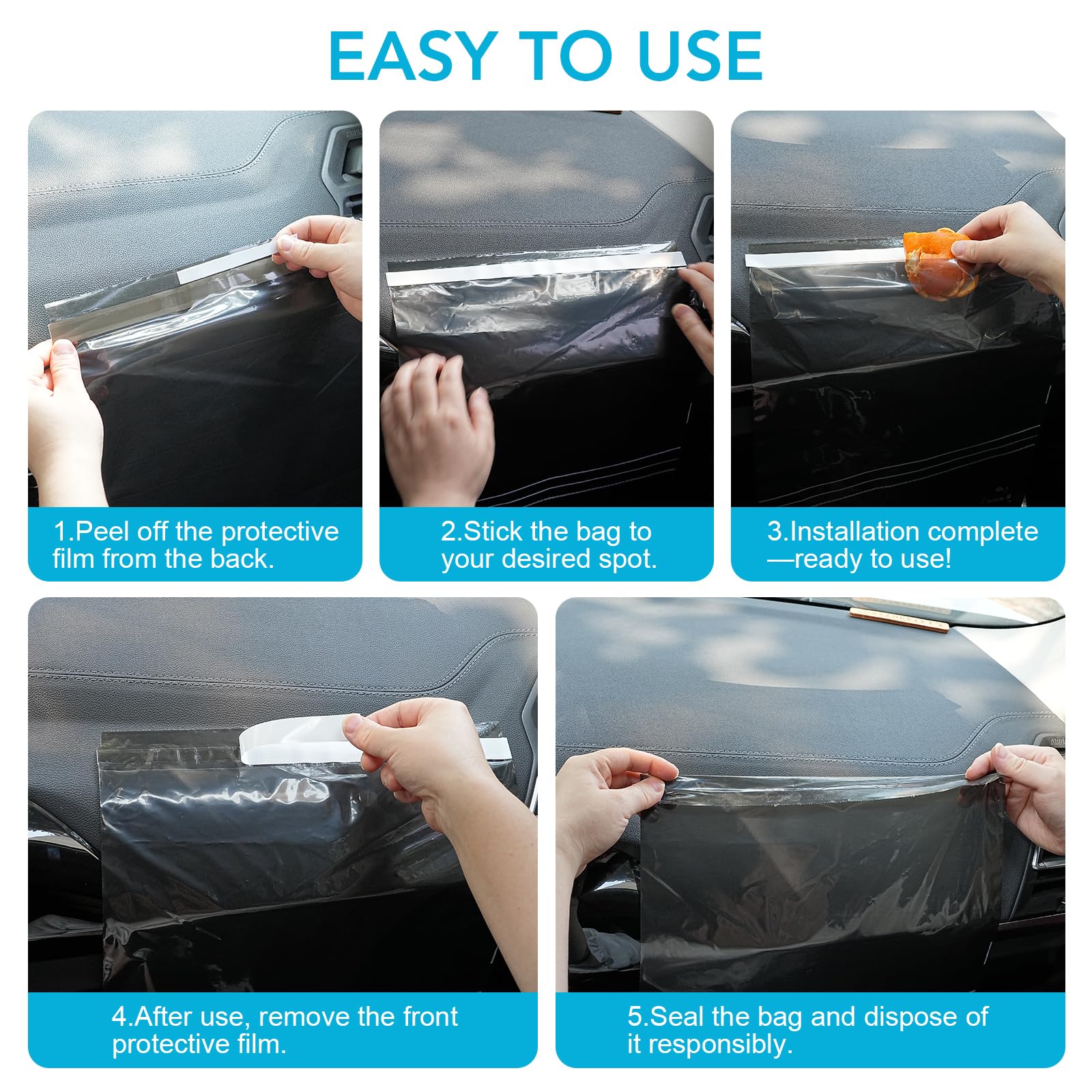40 Pcs Disposable Car Trash Bag - Large Capacity - Car Garbage Bag Hanging From Headrest - Easy To Stick-On, Leakproof, Smellpro