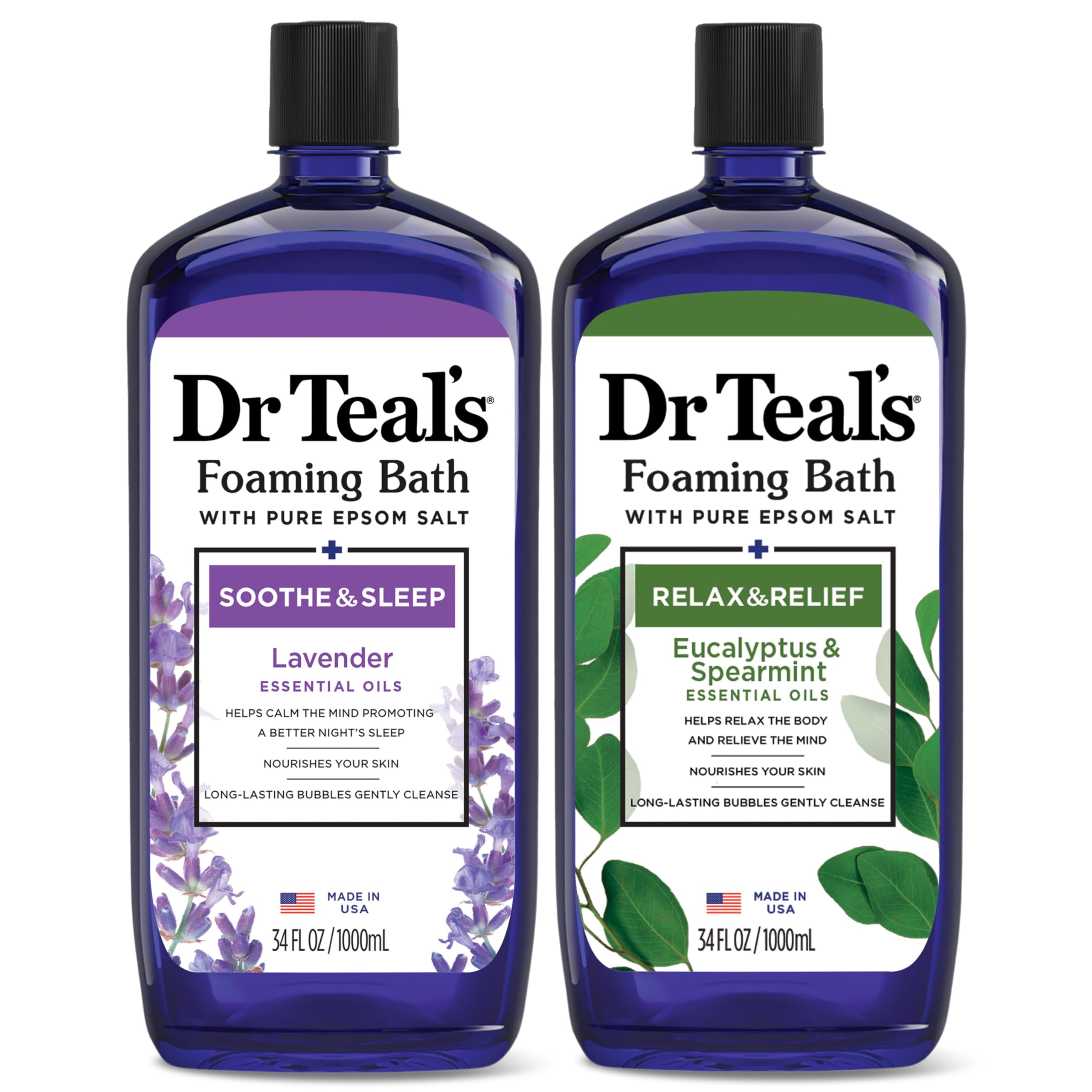 Dr Teals Foaming Bath with Pure Epsom Salt  Lavender & Eucalyptus  34 fl oz (Pack of 2)-New