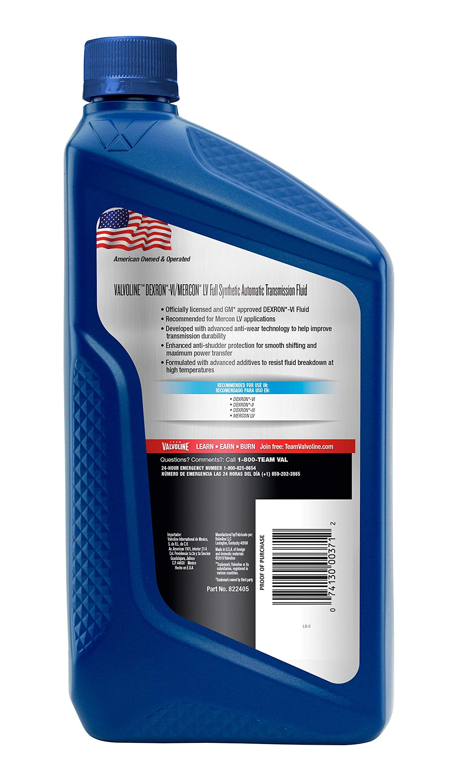 Valvoline Dexron Vi/Mercon Lv (Atf) Full Synthetic Automatic Transmission Fluid 1 Qt, Case Of 6