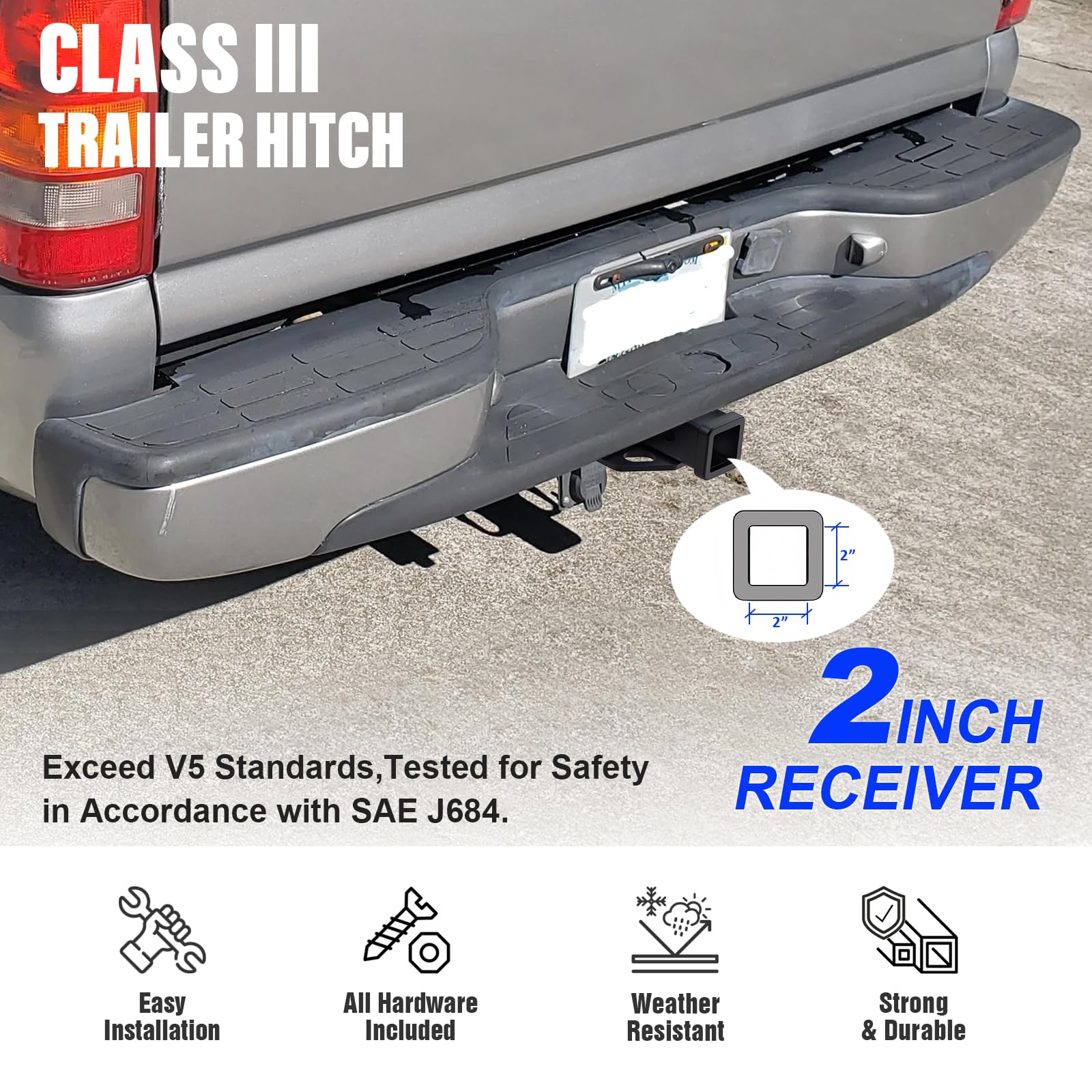 APS Assembly Class 3 Trailer Hitch 2 Inches Receiver Tube Towing Hitch Compatible with 1999-2013 Chevy Silverado GMC Sierra 1500