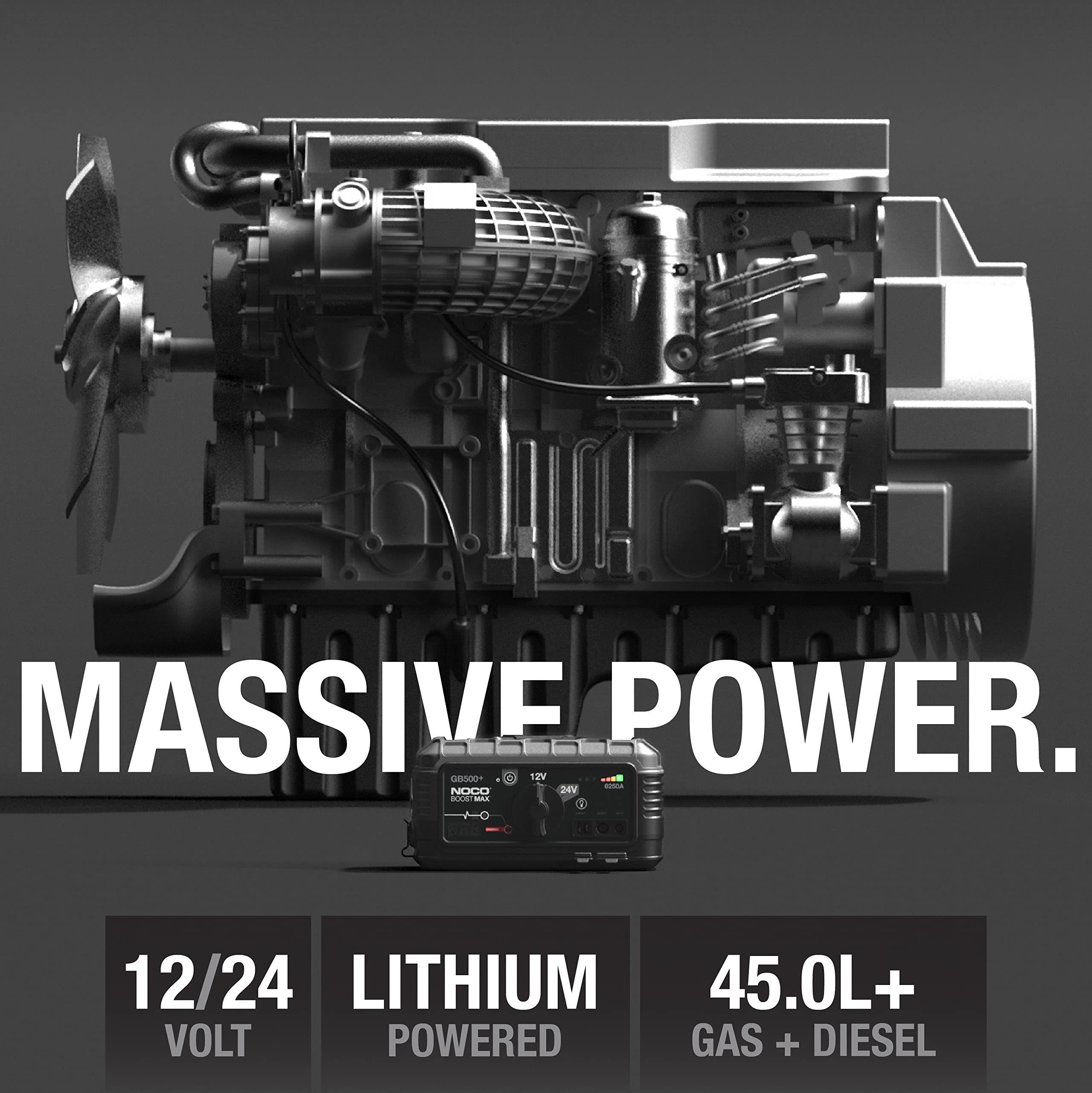 Noco Boost Max Gb500 6250 Amp 12-Volt And 24-Volt Ultrasafe Portable Lithium Jump Starter Box, Battery Booster Pack, And Commercial Jumper Cables For Gasoline And Diesel Engines Up To 45-Liters