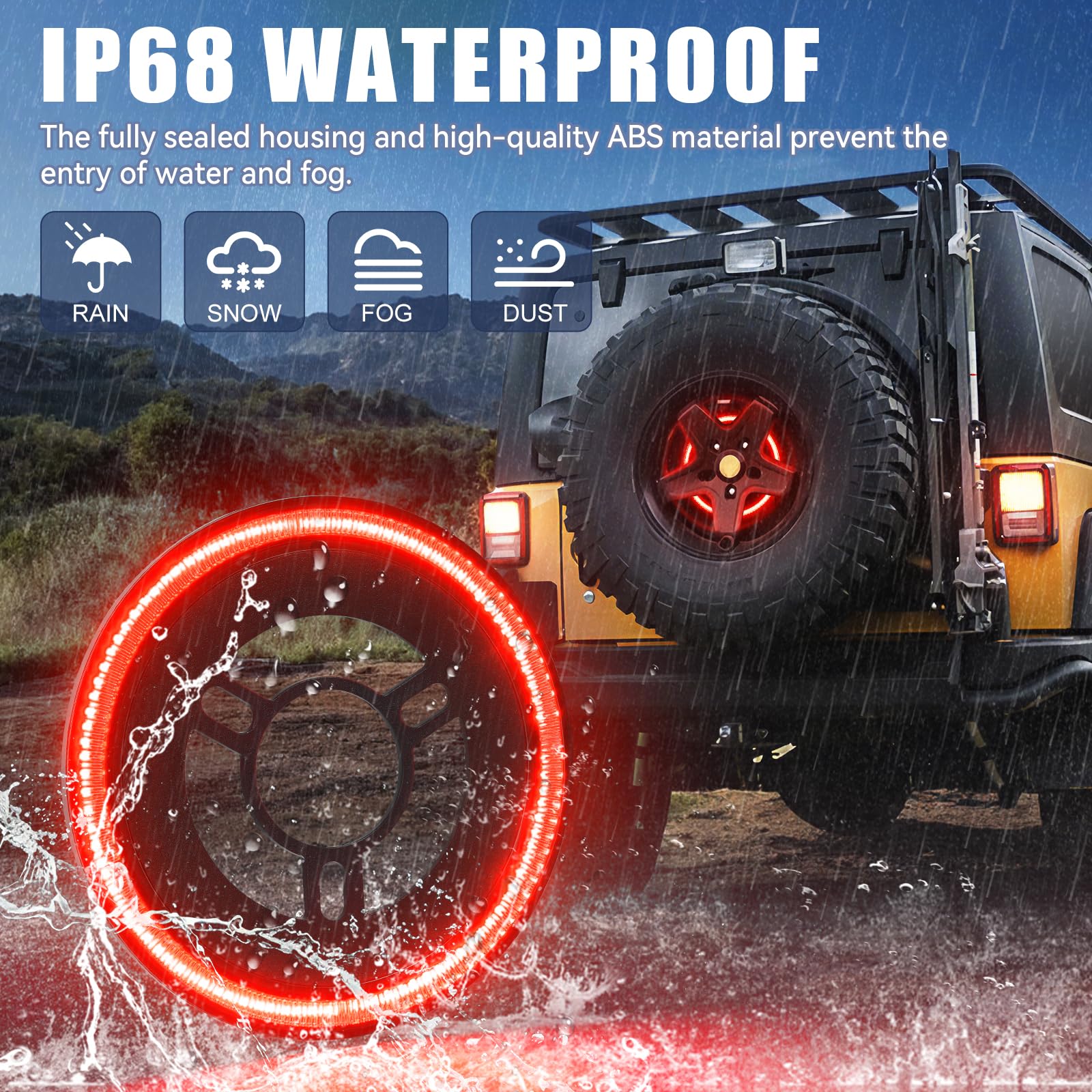 Suparee Spare Tire Brake Light Fit For Jeep Wrangler 2007-2017 Jk Jku Yj Tj, Plug And Play 4Th Third Brake Light Rear Led Ring W