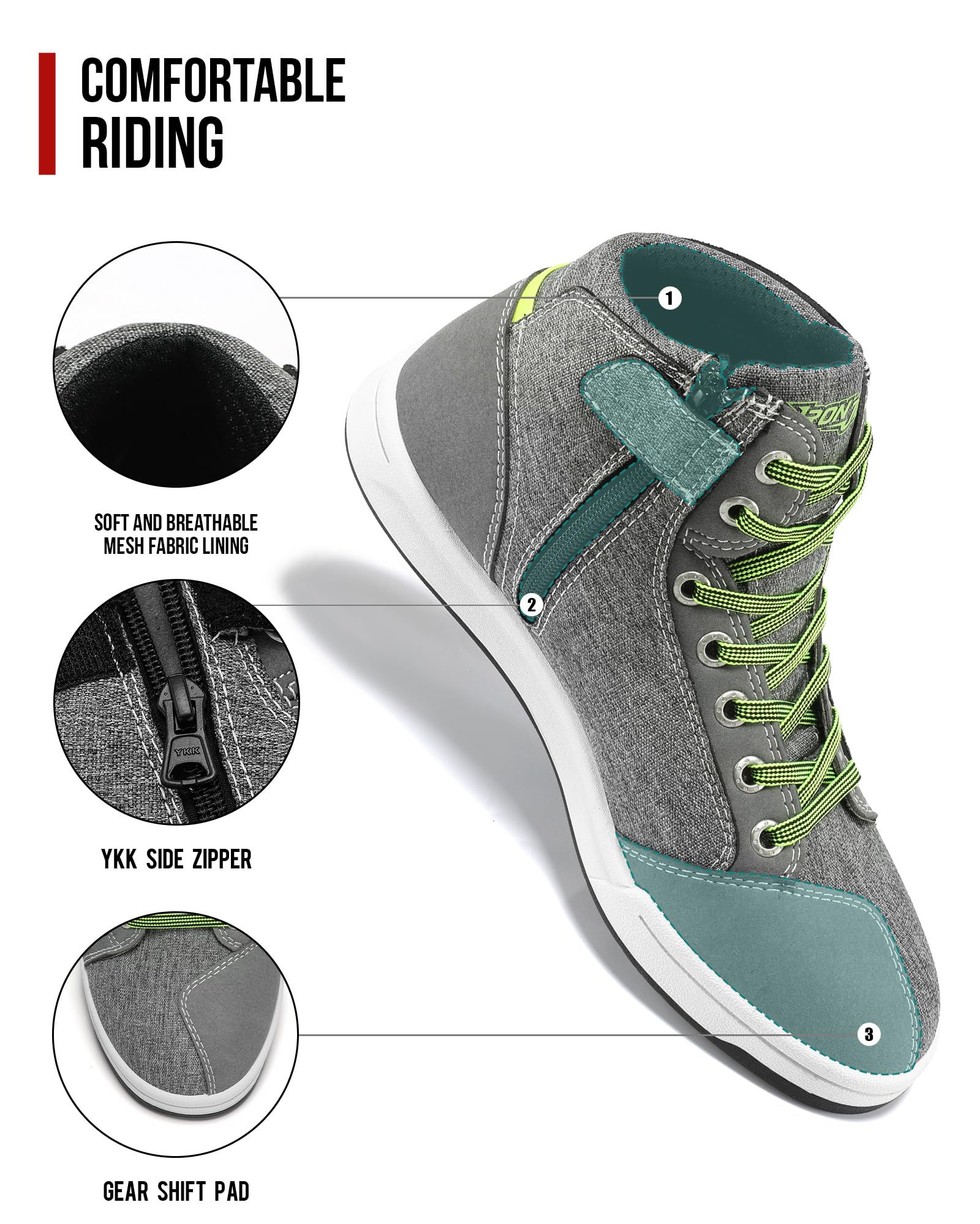 Iron Jia 'S Motorcycle Shoes For Men, Breathable Anti-Slip Protective Gear, Powersport Casual Motorcycle Riding Boots (Grey 12.5