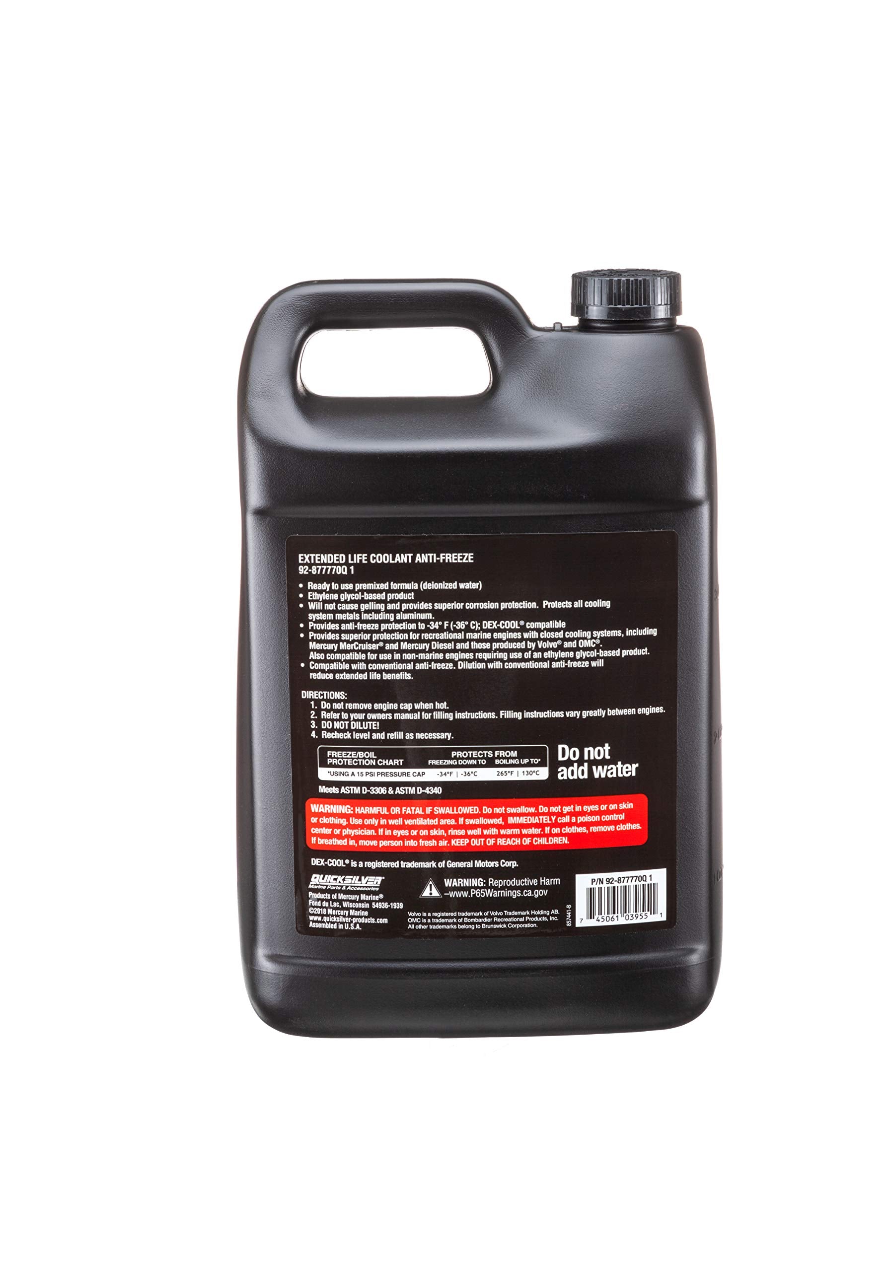 Quicksilver 877770Q1 Extended Life Coolant Anti-Freeze, Pre-Diluted 50/50 - 1 Gallon