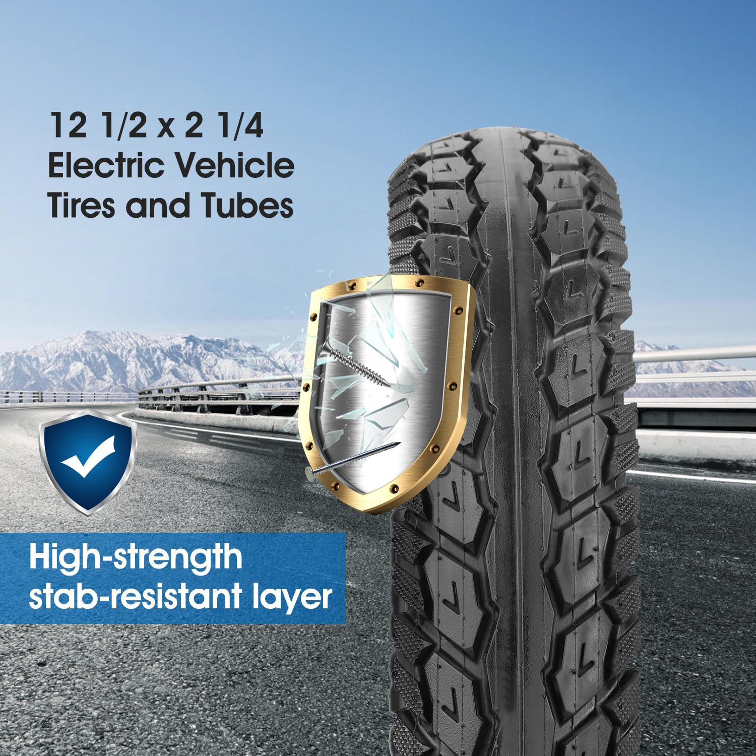 Heavy Duty 12.5X2.25 (12-1/2 X2-1/4) Tire & Inner Tube Set With Angled Valve Stem For Electric Scooters Razor Pocket Mod, Currie