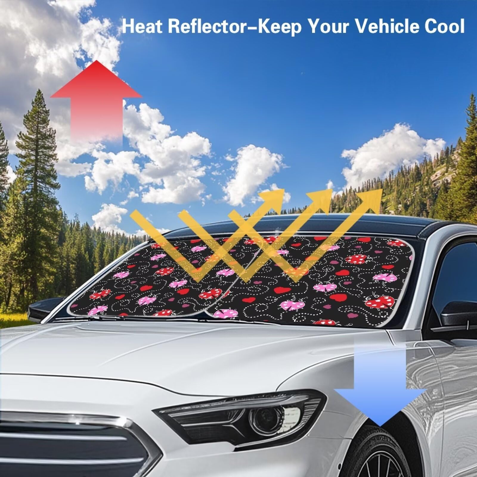 Huisefor Ladybug Print Car Windshield Sunshade For Women Foldable Car Sun Shade For Front Windshield Easy To Install Automotive