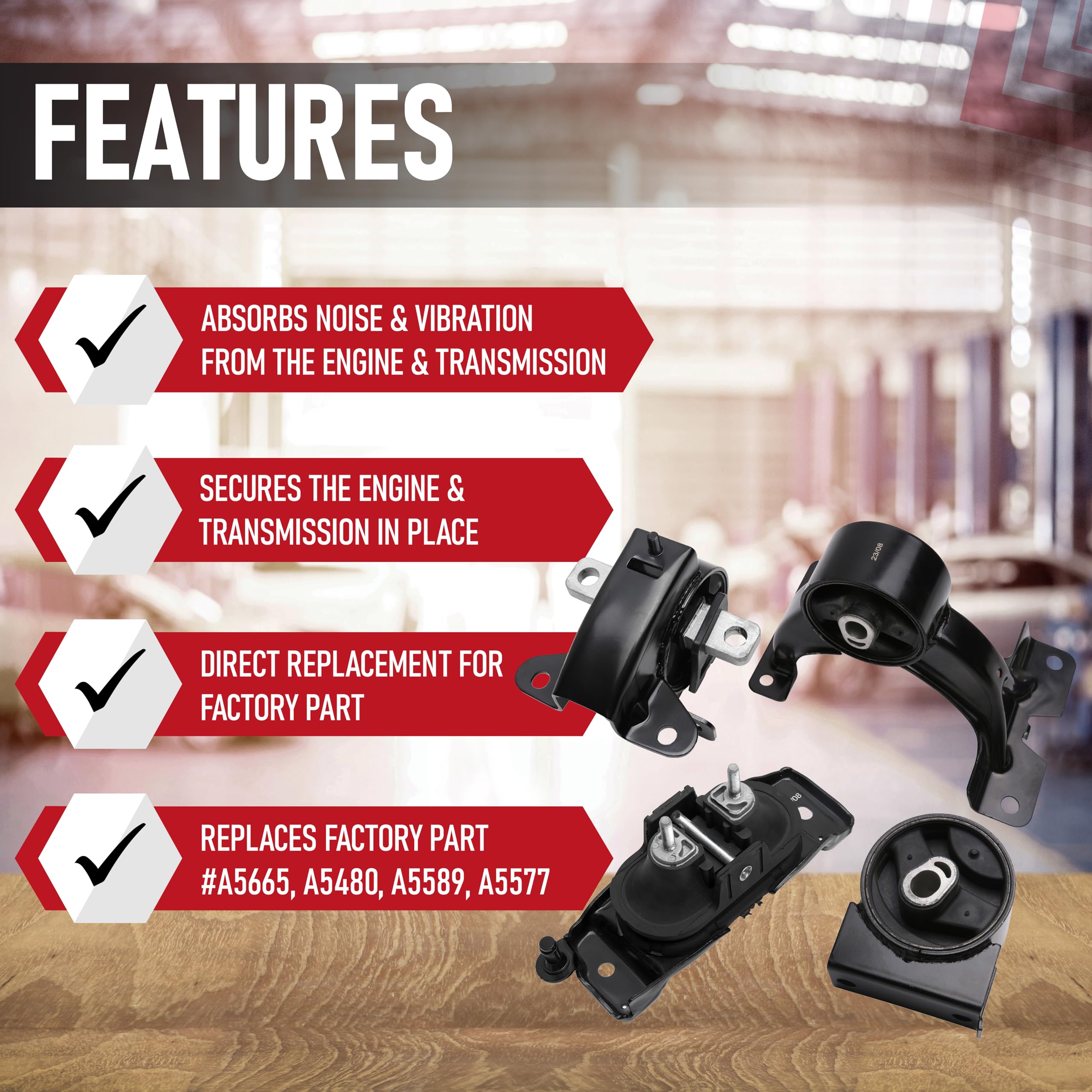 Engine Motor & Transmission Mount Set Of 4 - Compatible With Chrysler, Dodge, And Ram 3.6L Automatic Transmission - Town & Count