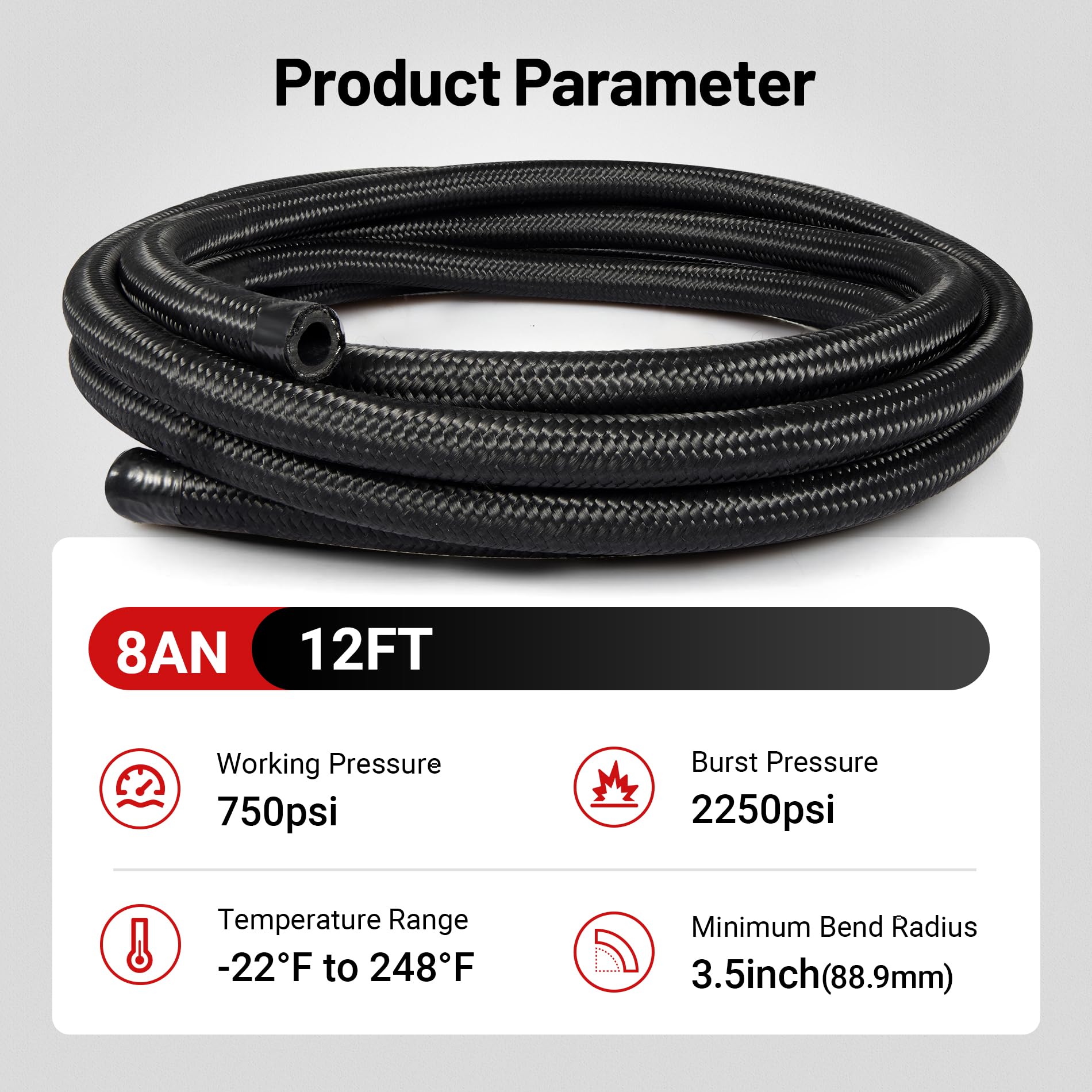 Evil Energy 8An Fuel Line Kit, 8An Nylon Braided Fuel Line Hose Fitting Kit Cpe 12Ft Black