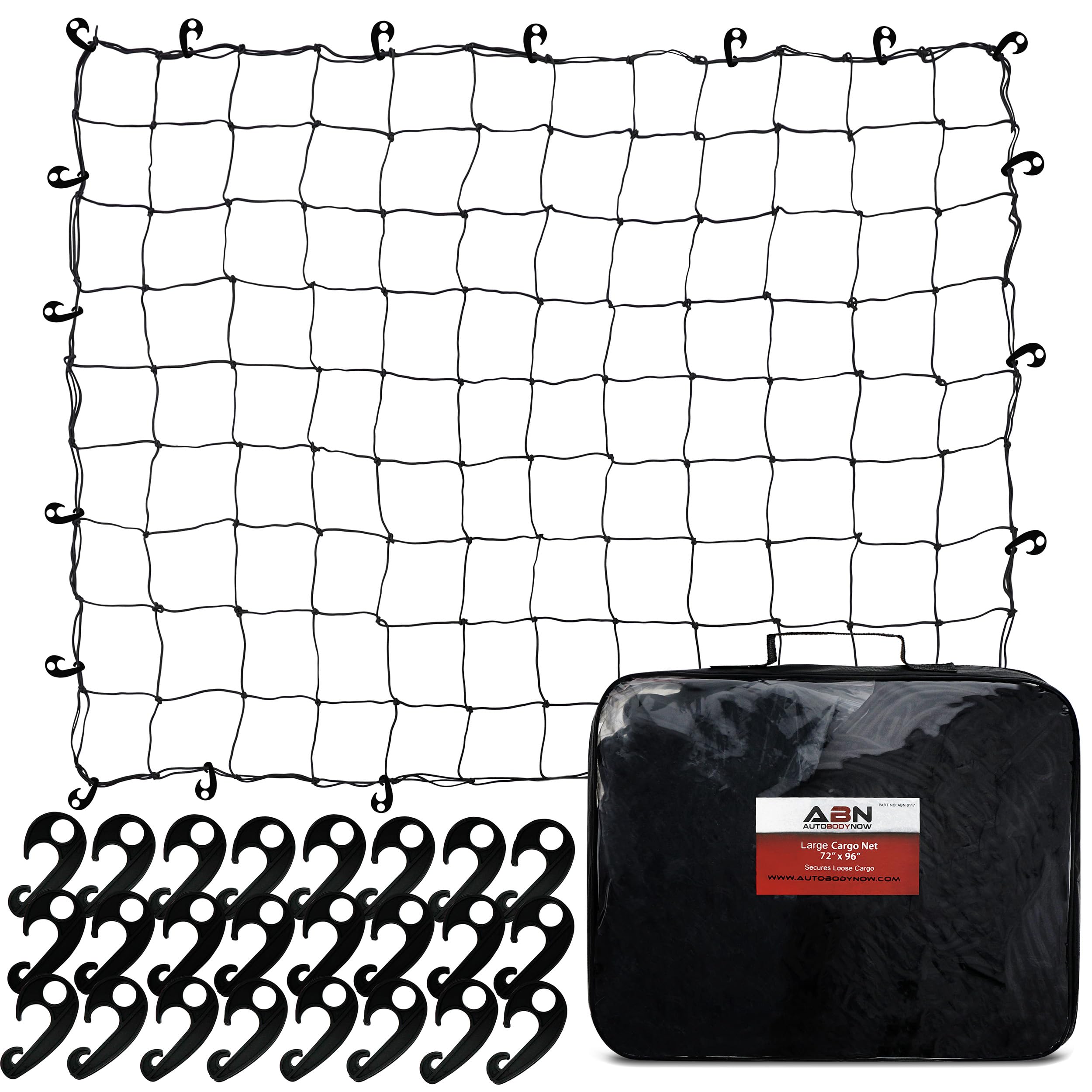 ABN Cargo Net with Nylon Hooks, 72 x 96 Inch for Trailers, Pickup Trucks, Rooftops, & More - Heavy-Duty, Multi-Purpose