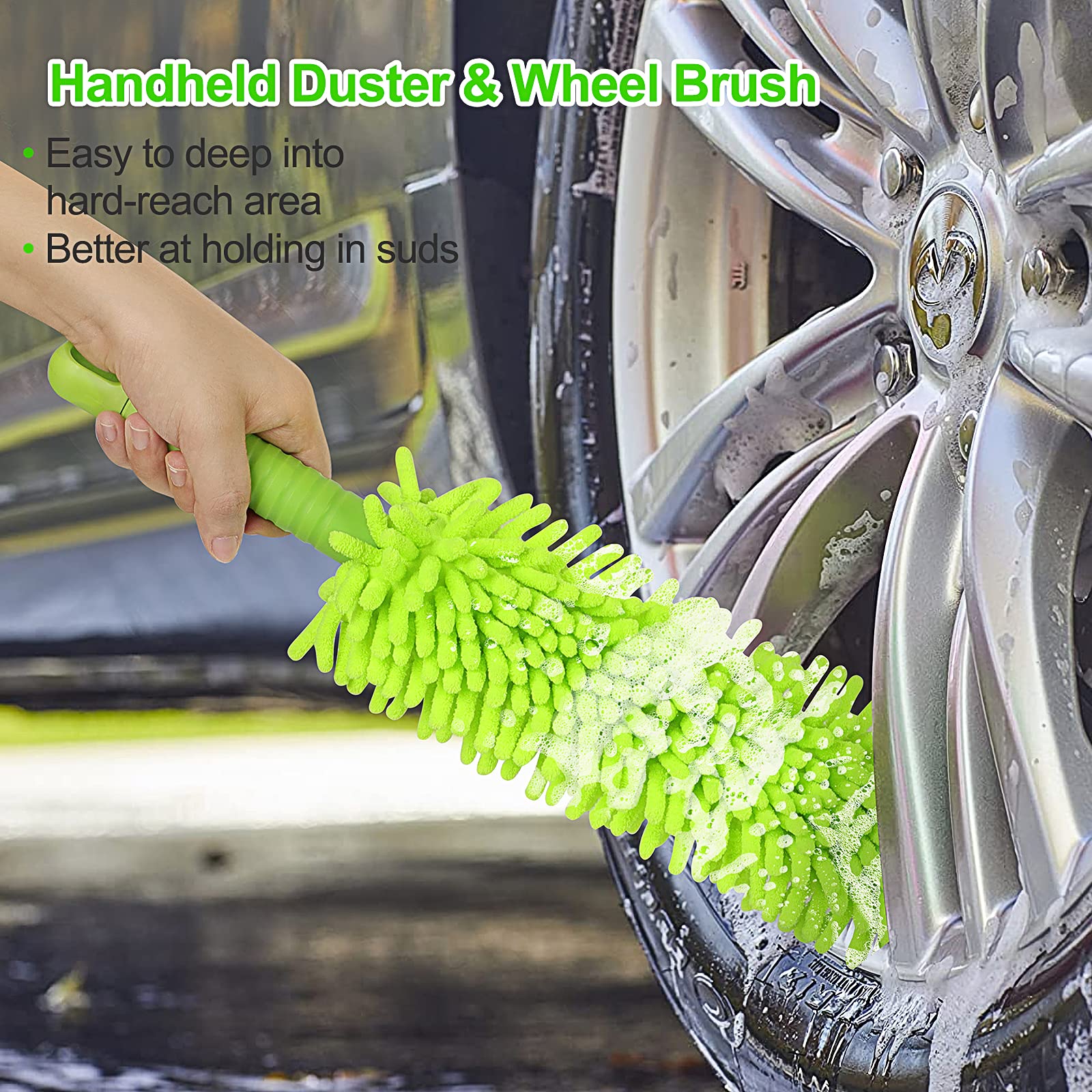 Wontolf 62'' Car Wash Brush With Long Handle Chenille Microfiber Car Wash Mop Mitt Car Cleaning Kit Windshield Window Squeegee C