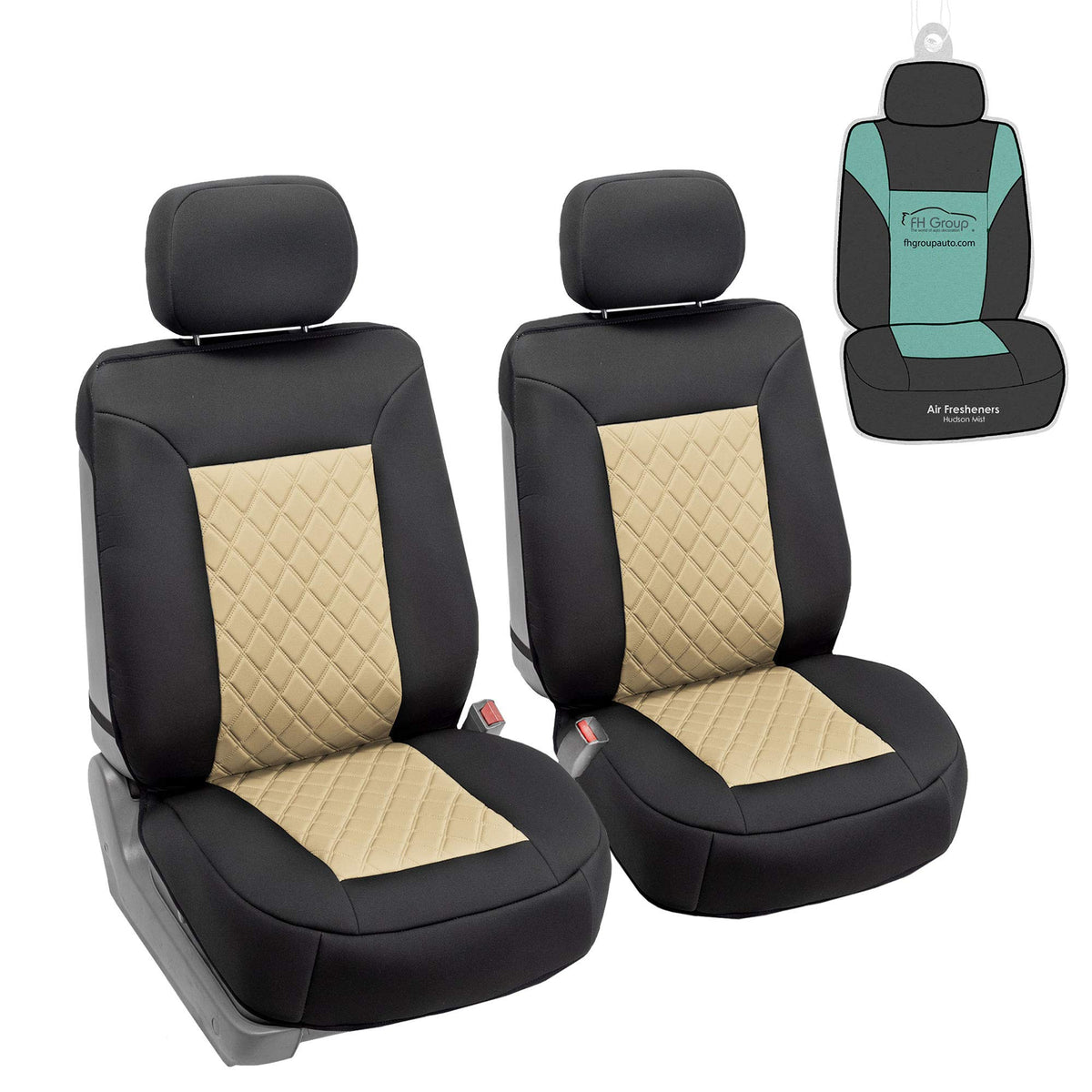 Fh Group Car Seat Cover Cushion - 2 Pack Seat Covers For Cars Trucks Suv, Beige Black Neosupreme Car Seat Cushions, Waterproof C