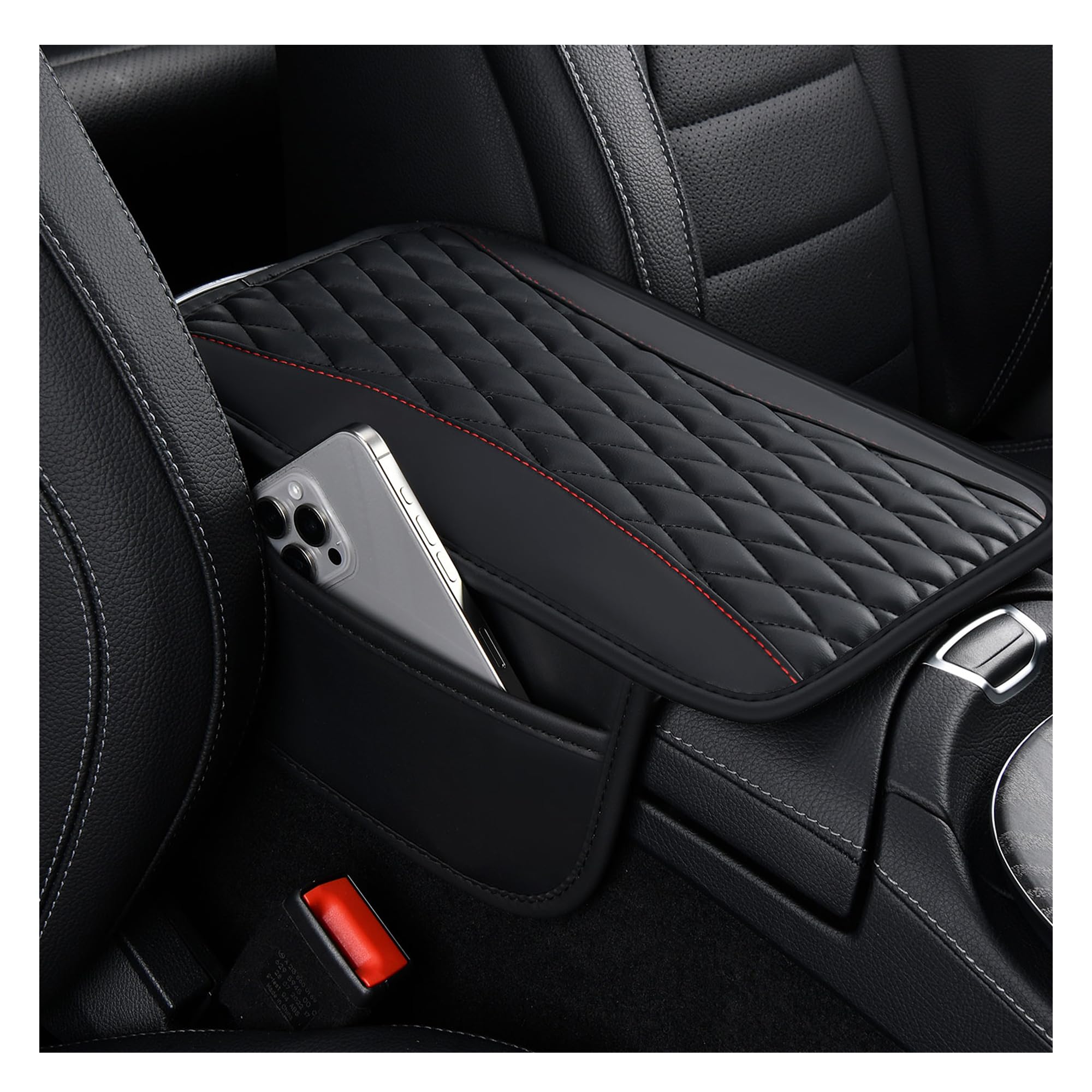 IHOTDER Patchwork Leather Center Console Covers for Cars,Upgraded Arm Rest Cover for Car with Side Storage Pocket for Car Seat O