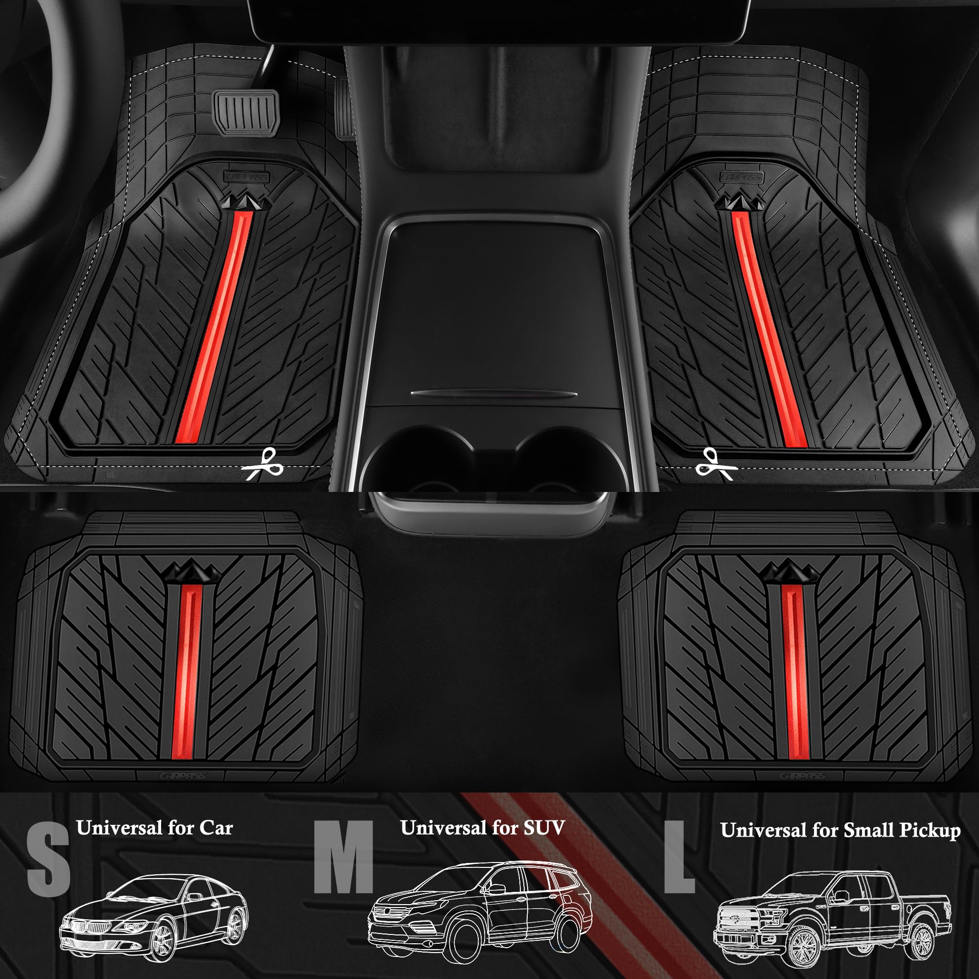 Car Pass Metal Medium Rubber Floor Mats For Car Heavy Duty Car Mats All Weather, Universal Trim To Fit For Truck Suv Vehicle Aut