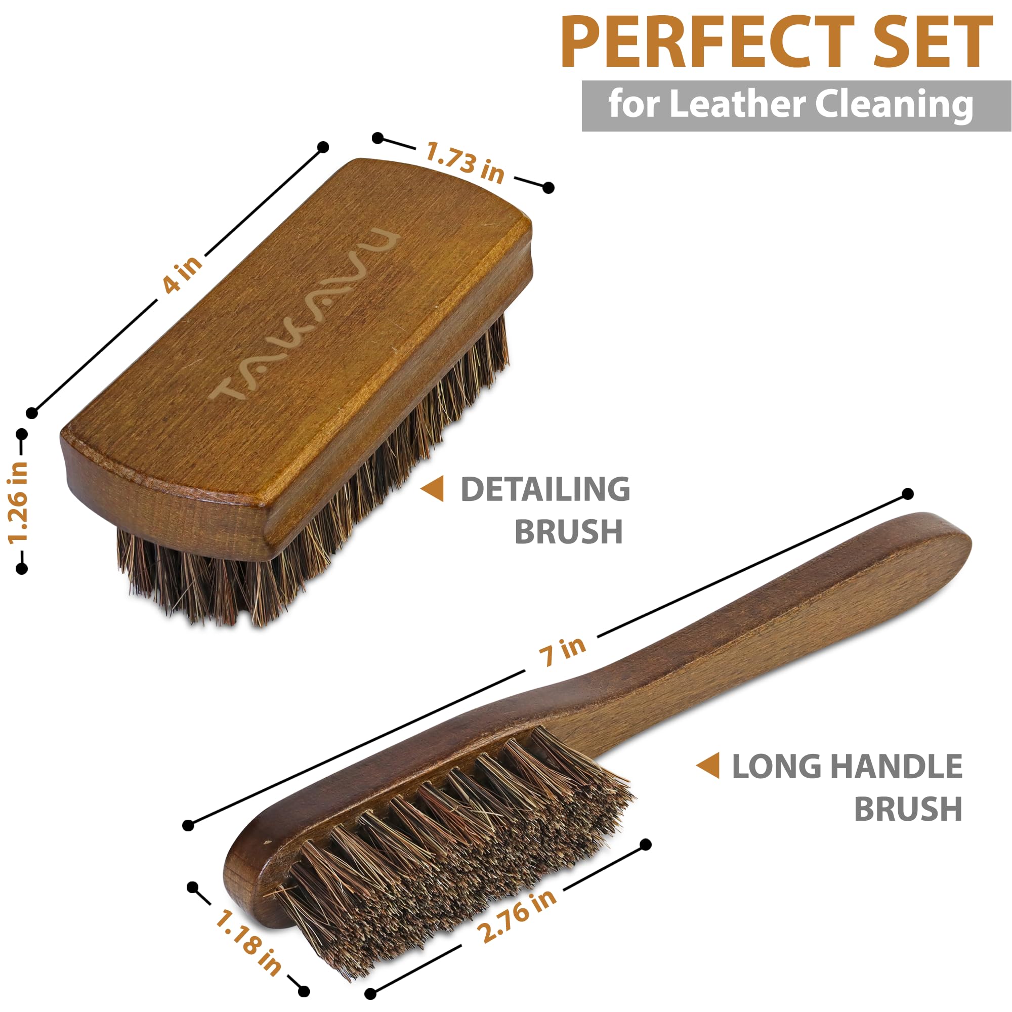 Takavu Leather & Upholstery Cleaning Brush Set, 100% Horse Hair Bristle, To Clean Car Seats & Leather Sofas, For Alcantara, Inte