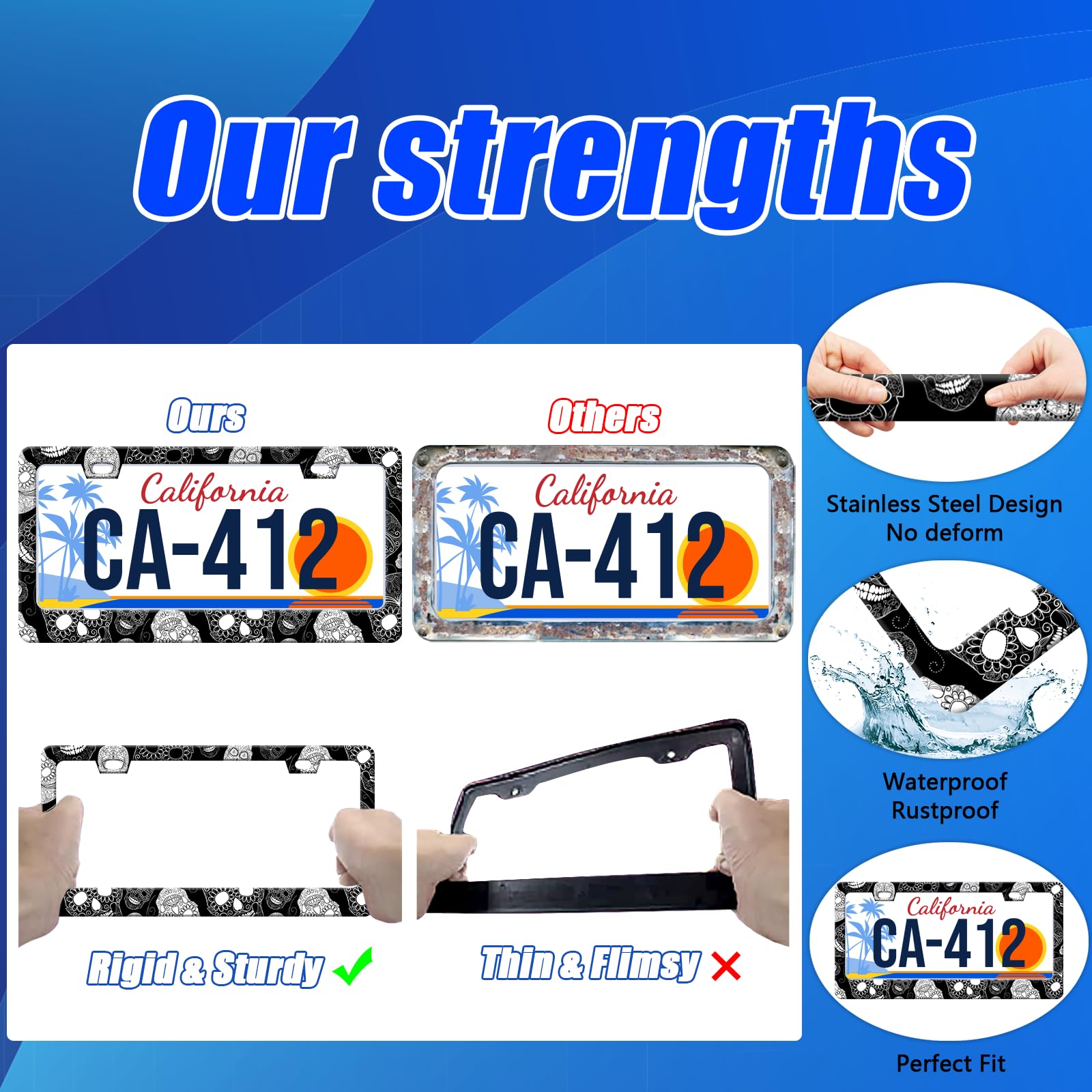 Sugar Skull License Plate Frames Black and White License Plate Holder for Car Decor Parts Personalized Stainless Steel License P