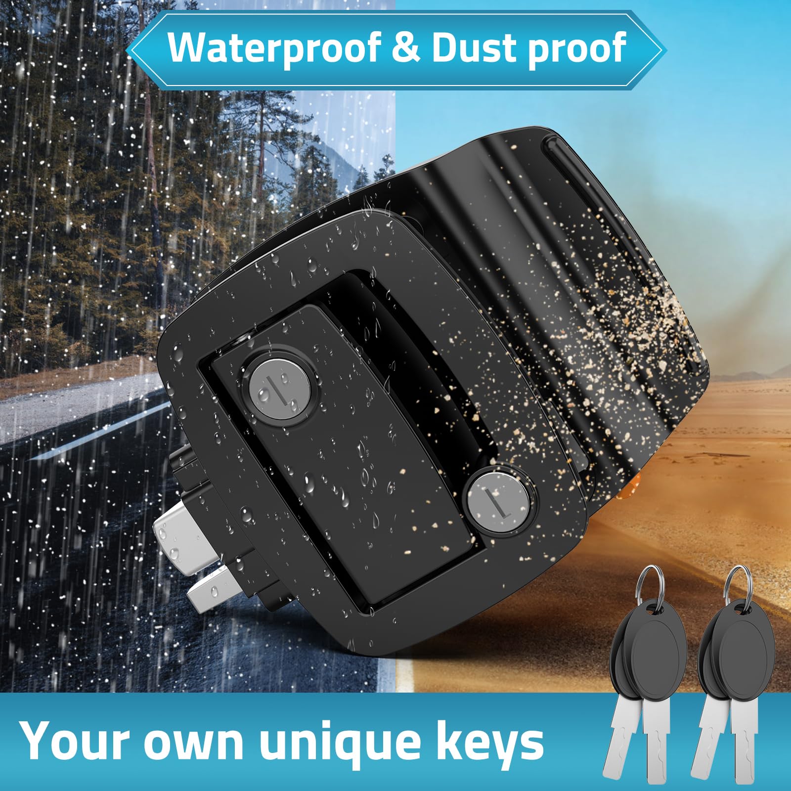 Paulinn Rv Door Lock Replacement - Black 100% Paddle Deadbolt Lock, Ip67 Waterproof Camper Door Lock With 4 Keys For Horse Trail