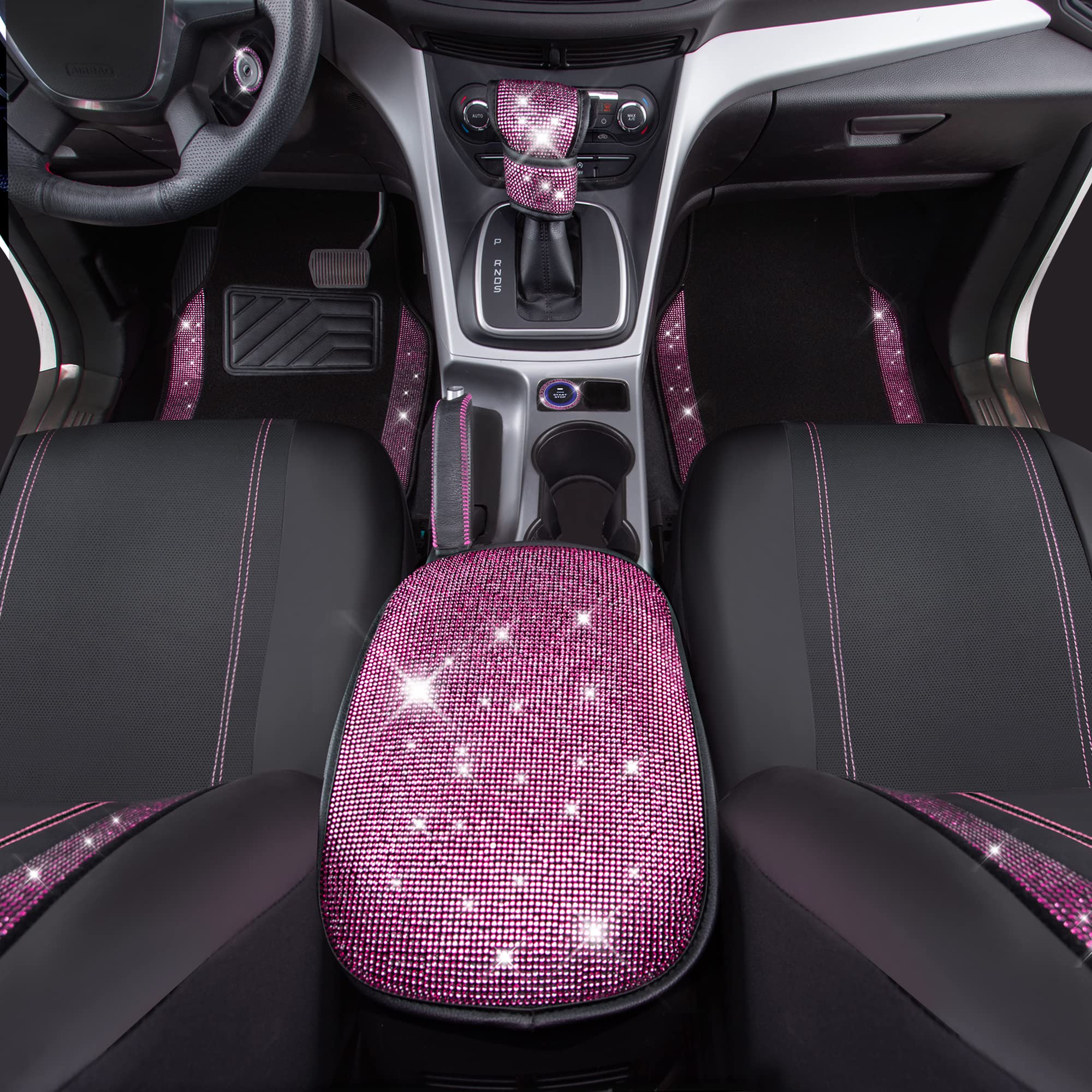 Car Pass Bling Rhinestone Diamonds Car Seat Covers Leather Shining Diamond Car Floor Mats Carpet With Anti-Slip Nibs Bling Car A