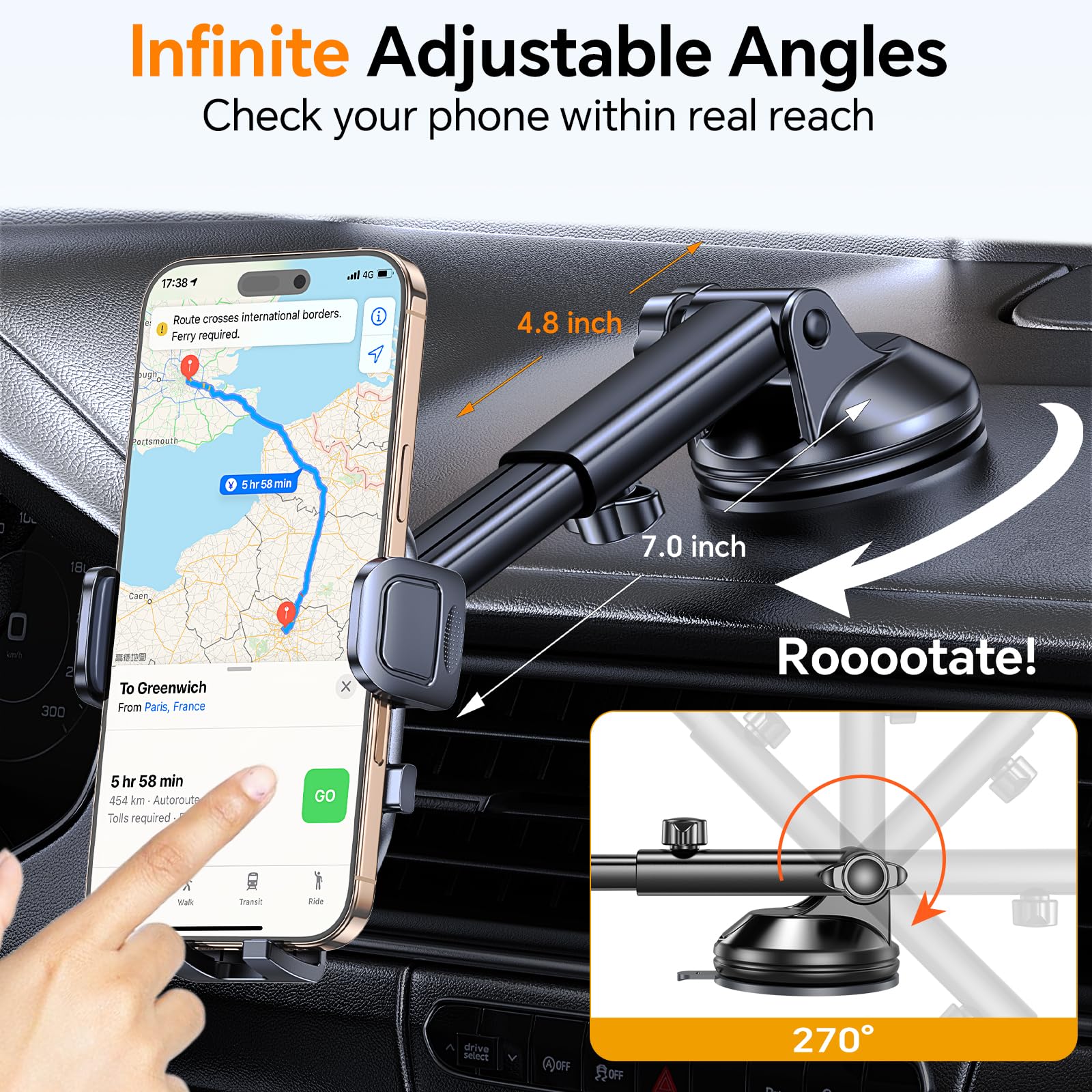 Car Phone Holder Mount?Windshield+Vent+Dash?Suction Cup Phone Holders for Your Car Phone Mount, Cell Phone Car Mount for Truck S