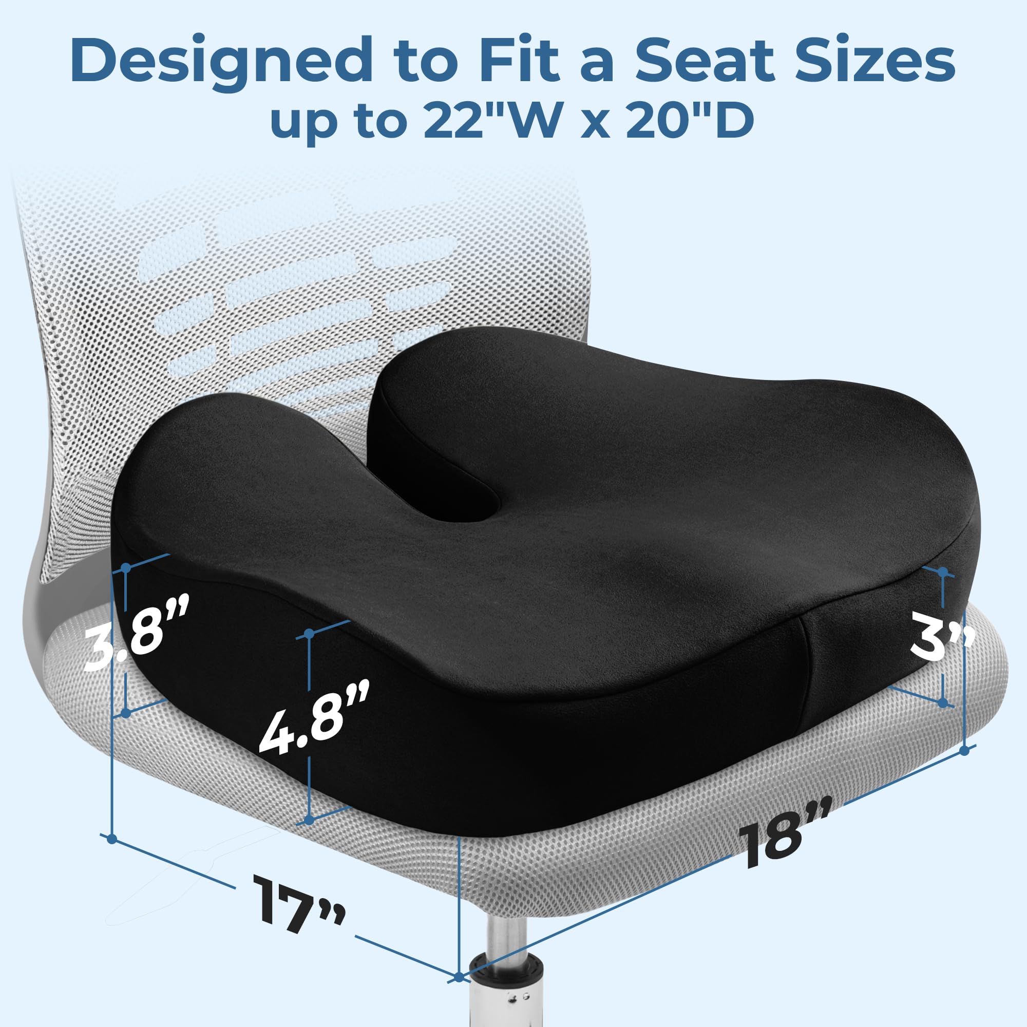 Seat Cushion For Office Chair - Tailbone Pressure Relief Cushion - Coccyx, Lower Back, Hip, Butt, Sciatica Pain Relief Pillow -