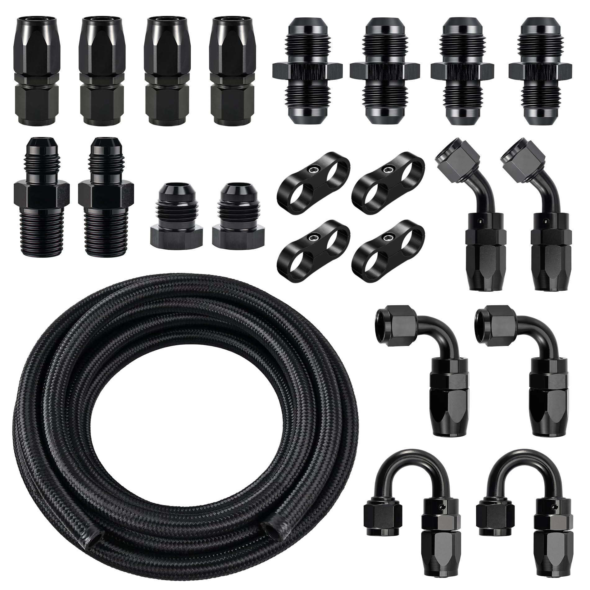 EVIL ENERGY10AN Fuel Line Kit, 10AN Hose Nylon Stainless Steel Braided Fuel Line Fitting Kit CPE 16FT