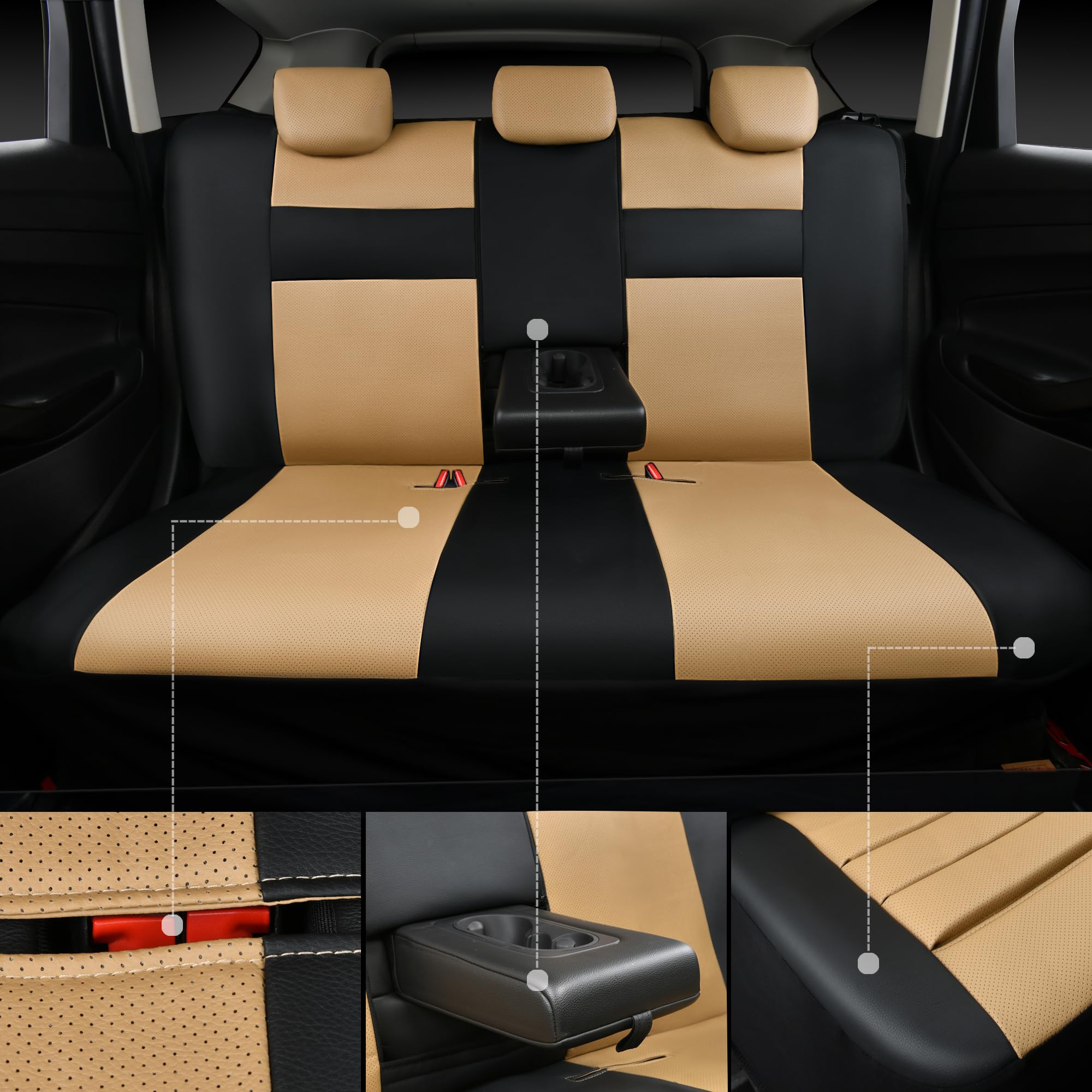 CAR PASS Leather Seat Covers Full Set Universal Water Resistant 3D Foam Back Support, Luxury Comfort Automotive 5 Seat Covers Al