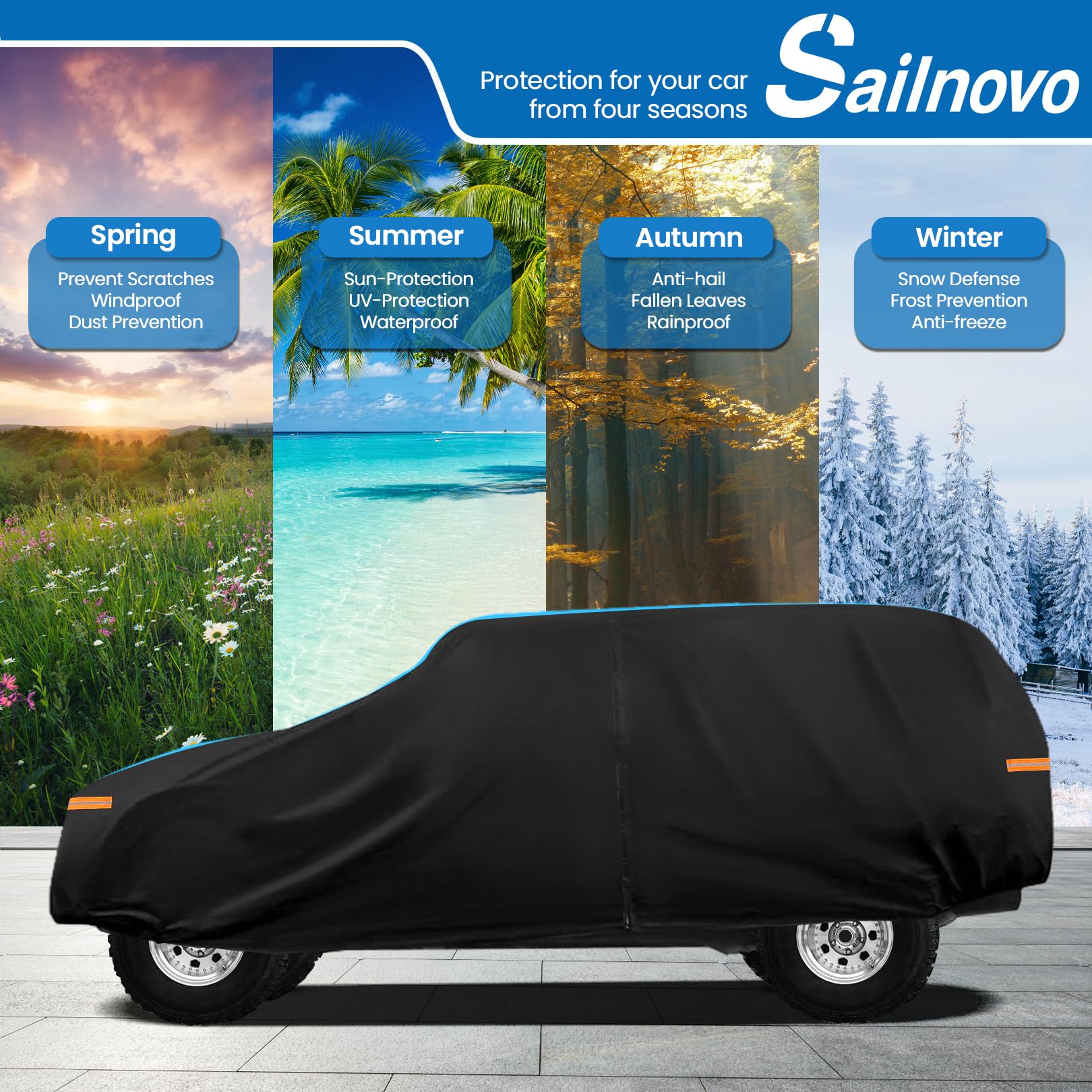 Sailnovo Jeep Wrangler Cover 2 Door Waterproof Jeep Cover For 1987-2023 Jk Jl Cj Yj Tj All Weather Protection Full Car Cover Out