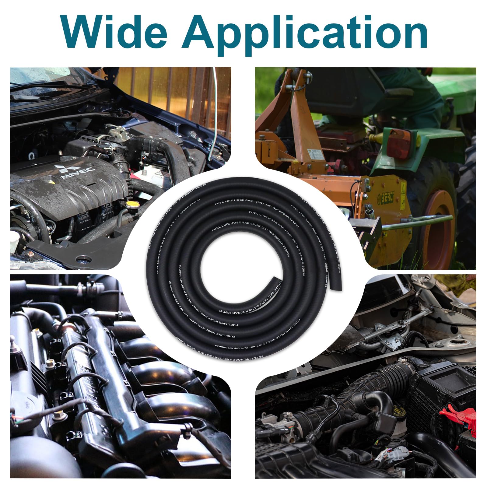 VWTNI 5/16 Fuel line, Fuel Line Hose 10 Feet, NBR Rubber Gasoline Tube with 20 PCS Fuel Line Clamps, Fuel Line Kit