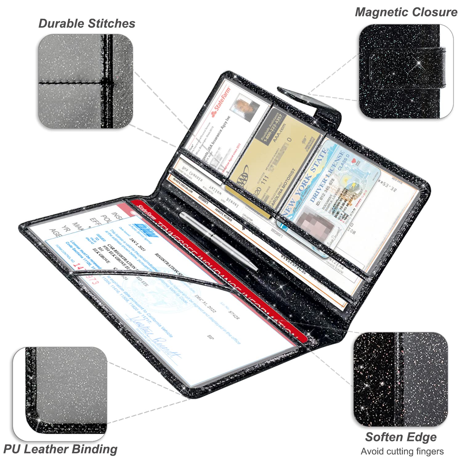 Rsaquar Car Registration And Insurance Holder, Leather Car Glove Box Organizer, Cool Car Accessories For Id, Driver'S License Cards & Essential Document, Men&Women, Almond Blossom