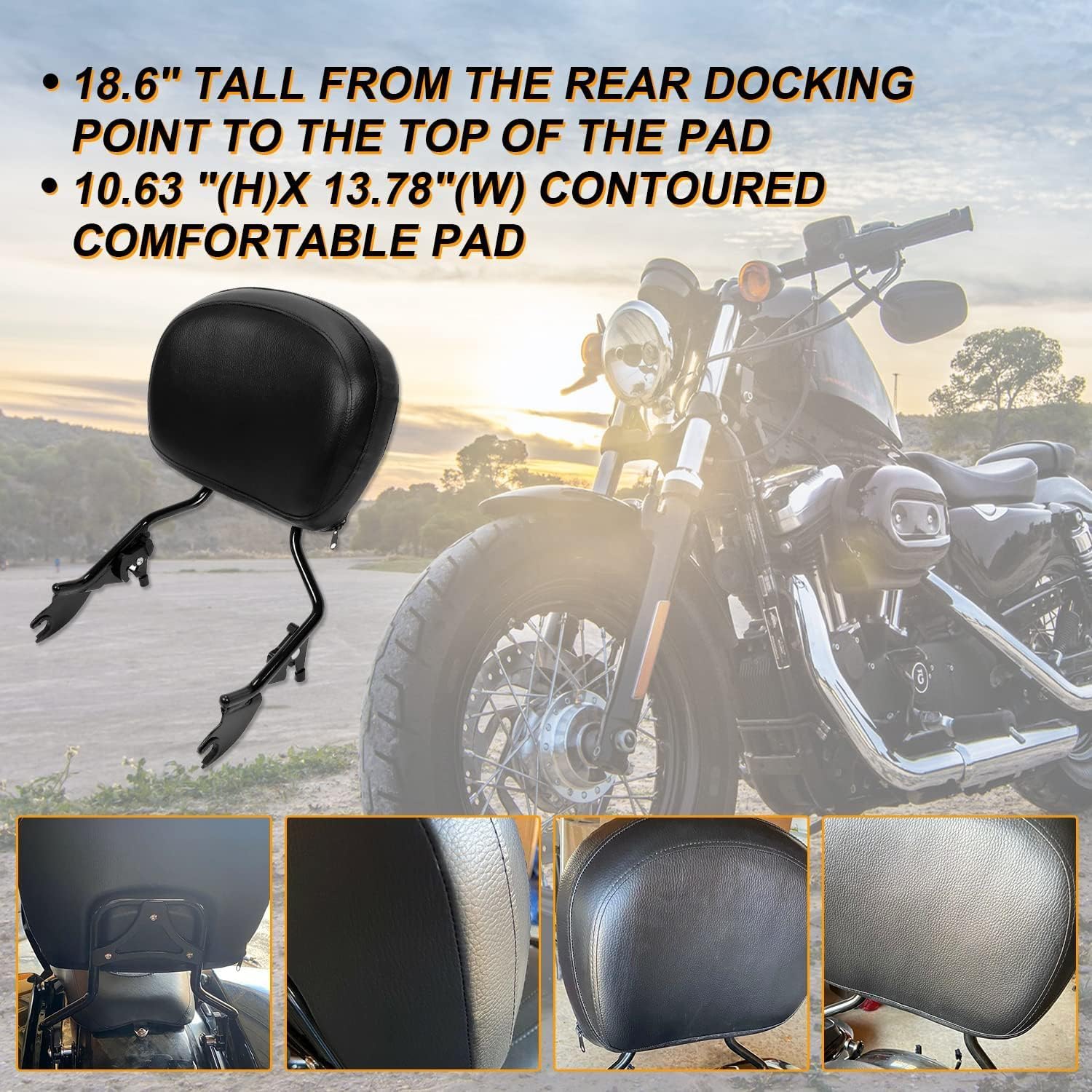 Kuafu Adjustable Backrest Sissy Bar With Leather Pad Detachable Compatible With 2009-2024 Harley Davidson Touring Road King Stre