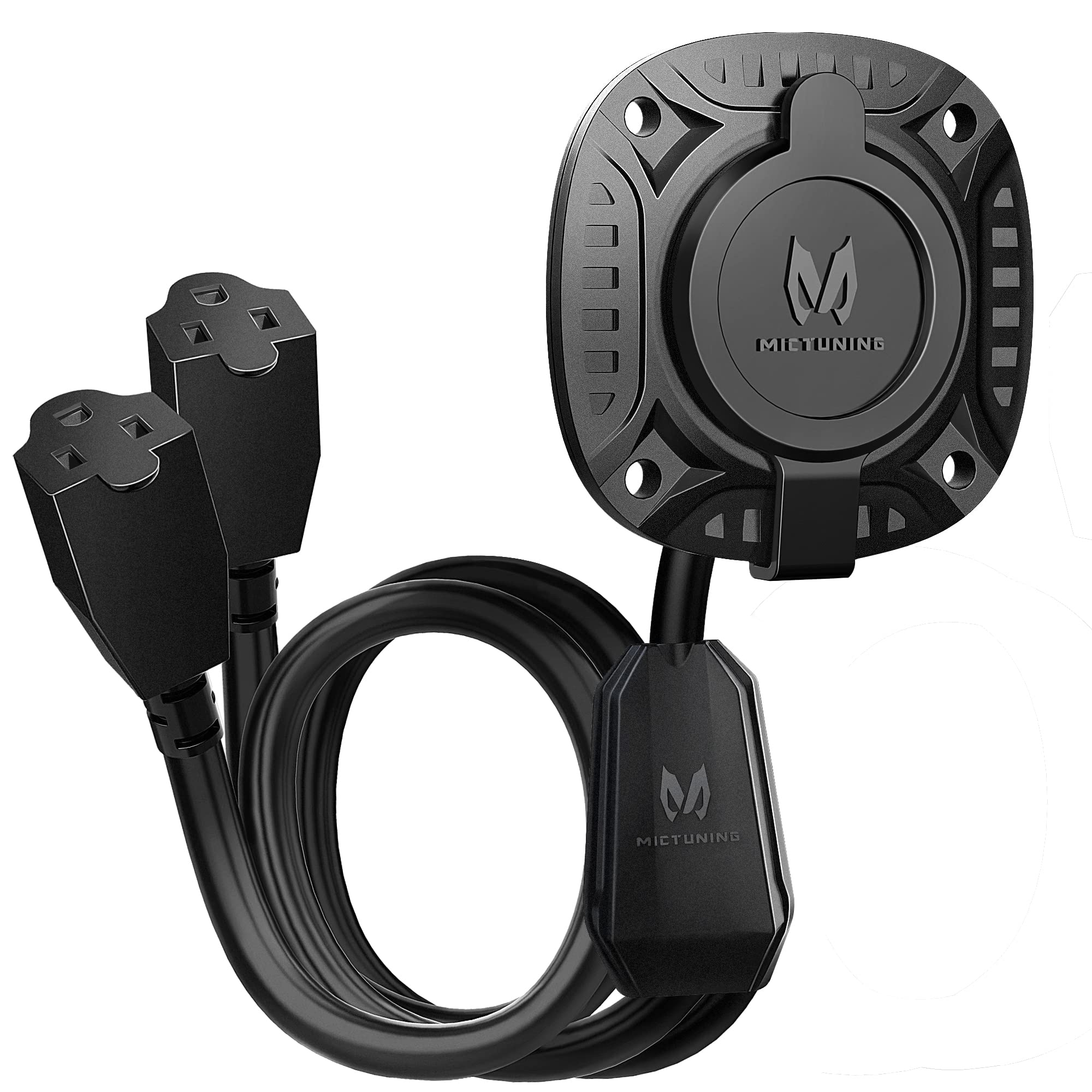 Mictuning 15Amp 250V Ac Port Plug With 18'' Integrated Extension Cord Y Splitter Cable And Water-Resistant Cap