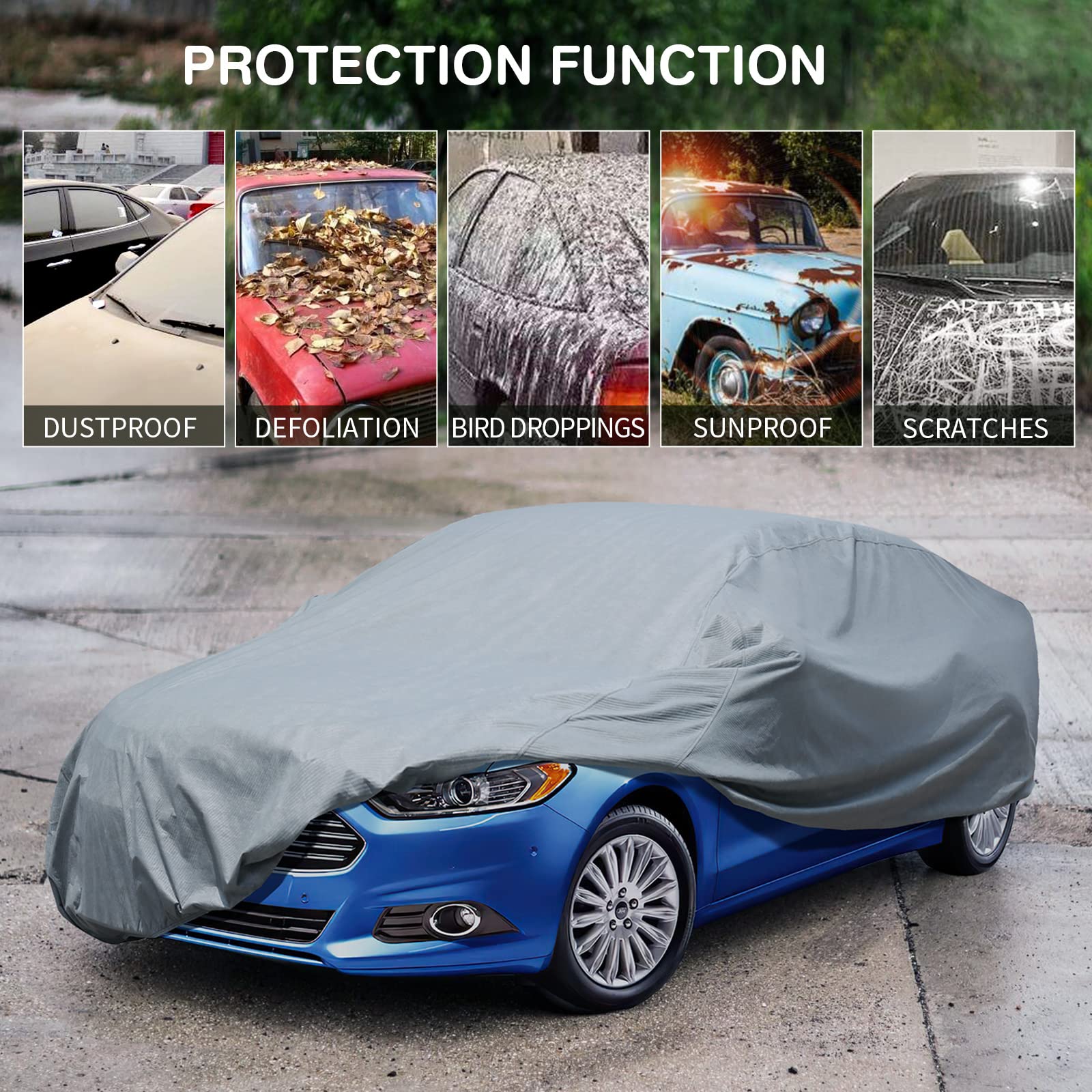 Leader Accessories Car Covers For Automobiles All-Weather Limited Waterproof, Breathable Full-Exterior Covers For Indoor And Outdoor Use, Fits Sedans 171-185