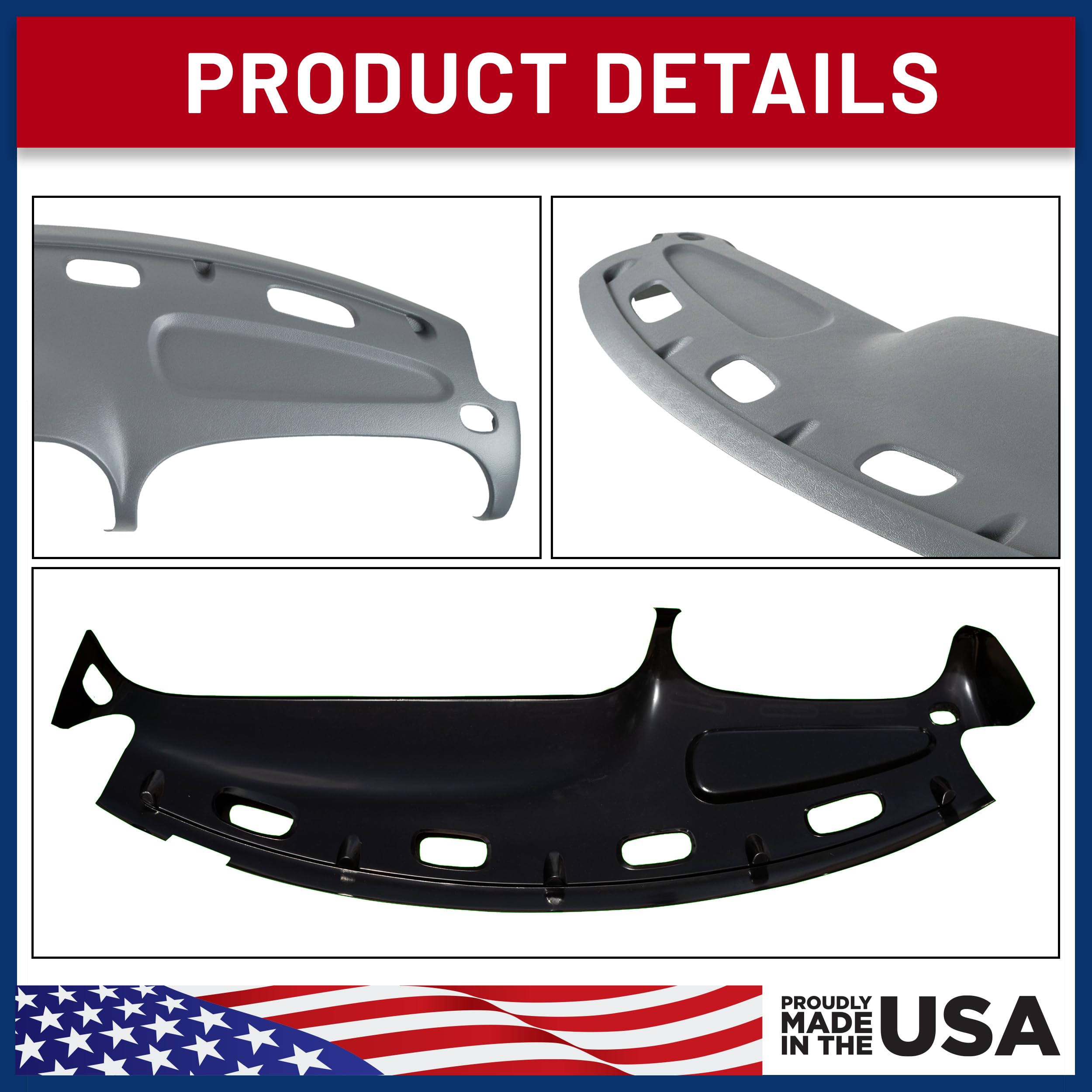 Dashskin Molded Dash Cover Cap Compatible With 1998 1999 2000 2001 Dodge Ram 1500 (98-02 Ram 2500 & 3500) In Mist Grey - Made In